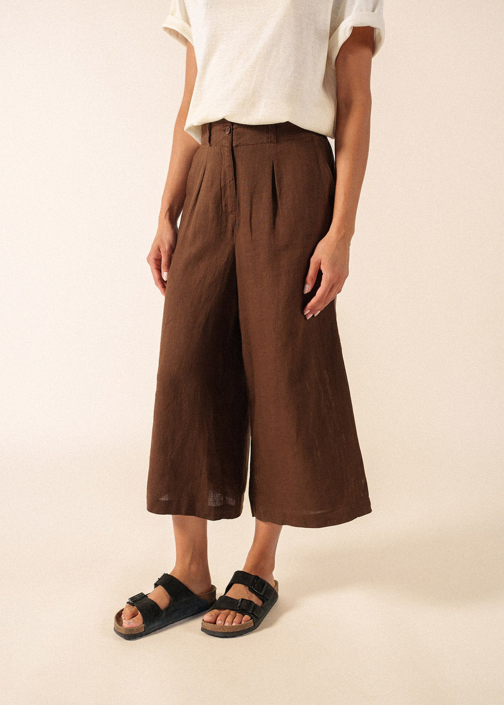 Saint James CHLOE Linen Wide-Leg Pants (CHOCOLATE)