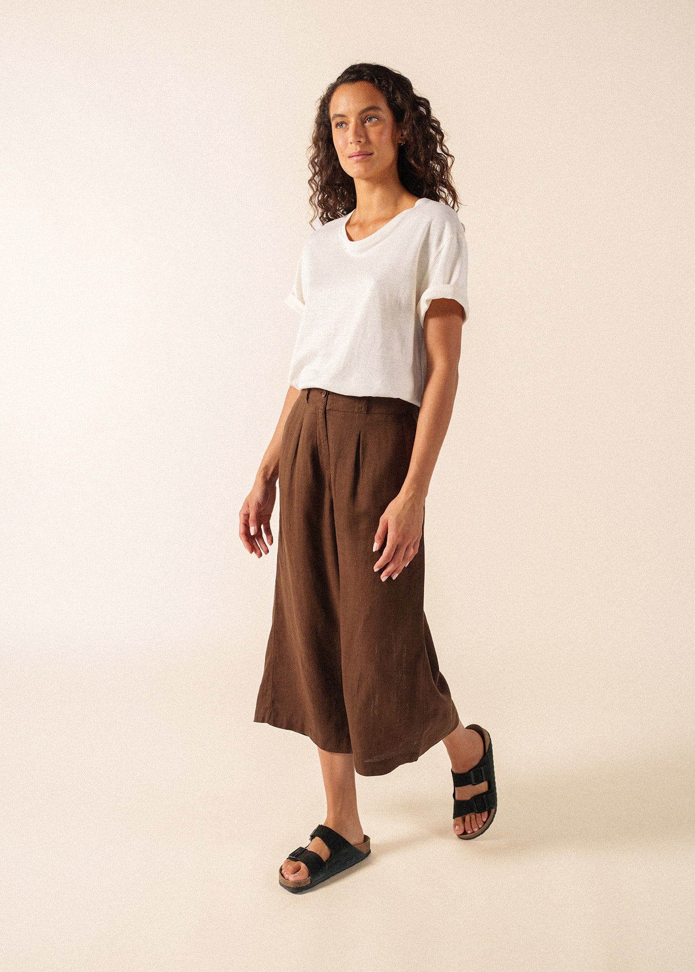 Saint James CHLOE Linen Wide-Leg Pants (CHOCOLATE)