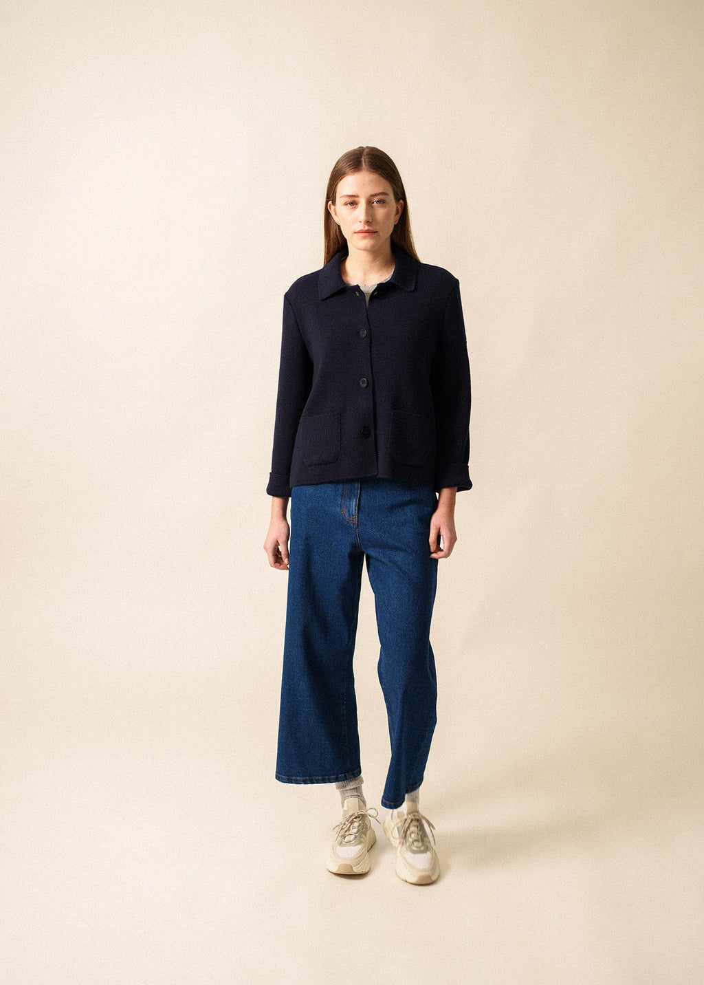 Saint James LA PLAGNE - Fine Rib Knit Buttoned Jacket for Women | 100% Wool (NAVY)