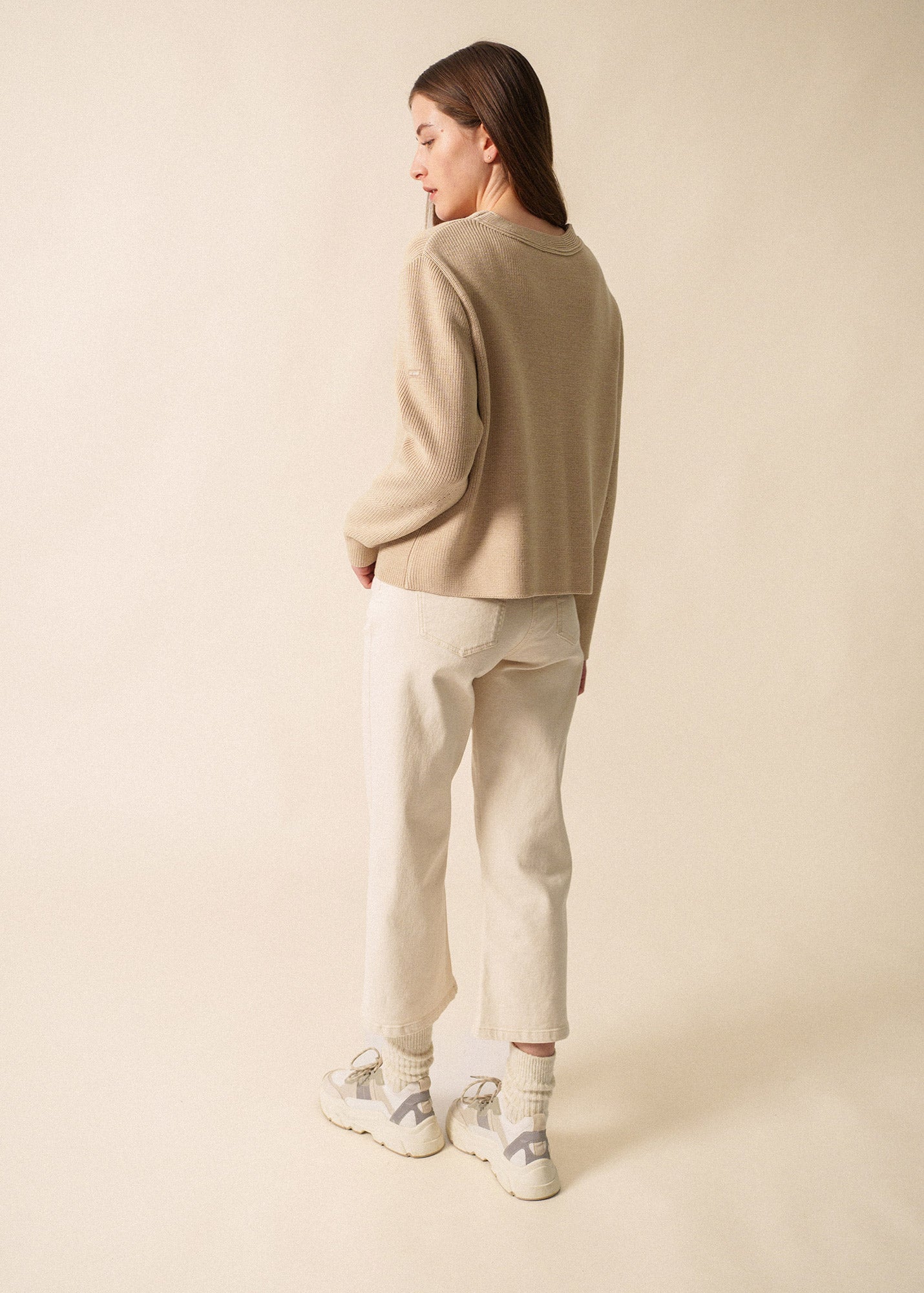 Saint James AOSTE - V-Neck Purl Knit Cardigan for Women (BEIGE)