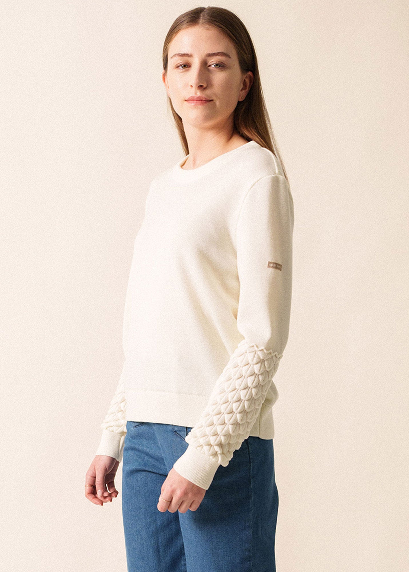 Saint James CLUSES – Sculpted Sleeve Wool Sweater for Women | 100% Wool  (WHITE)