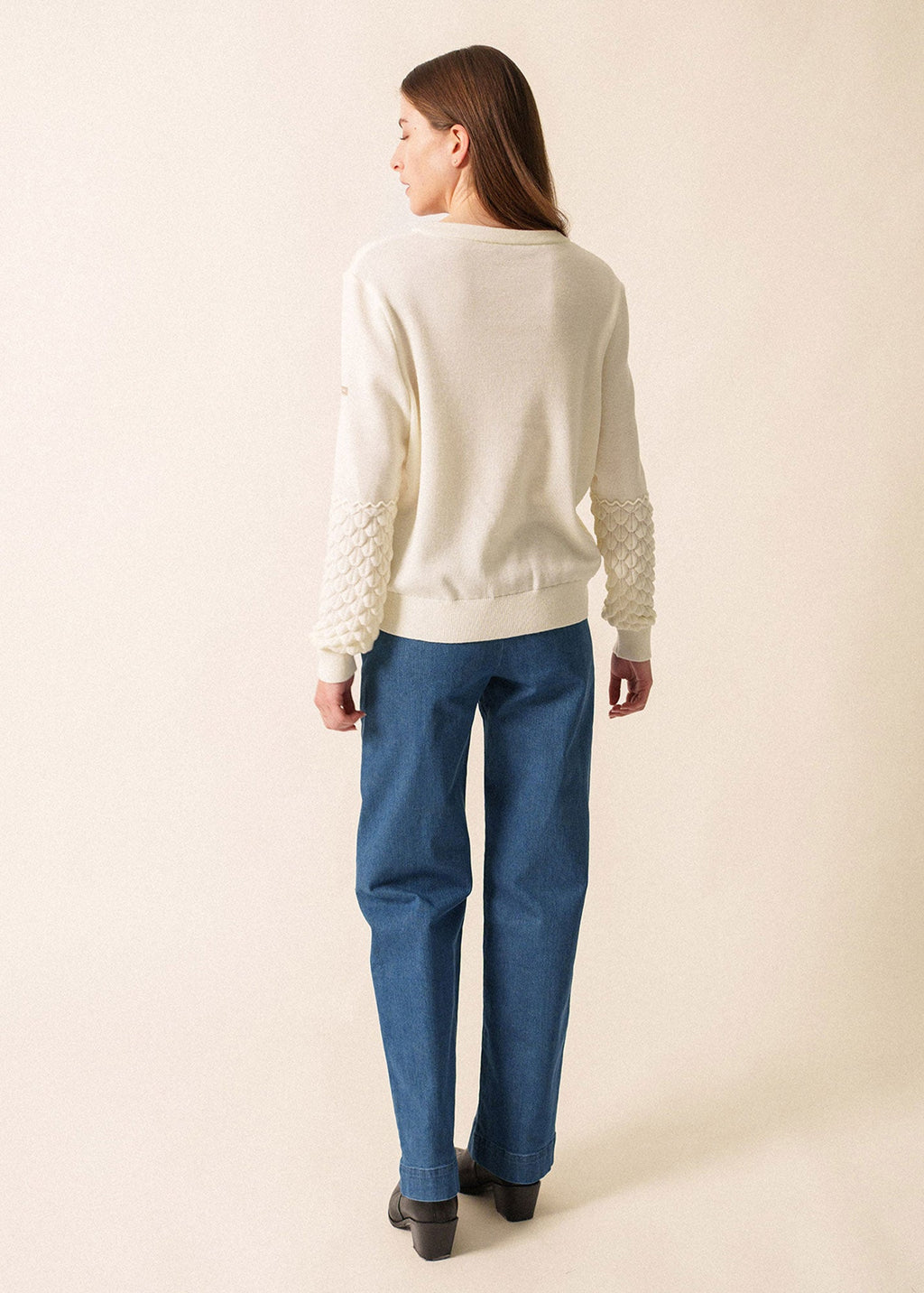 Saint James CLUSES – Sculpted Sleeve Wool Sweater for Women | 100% Wool (WHITE)