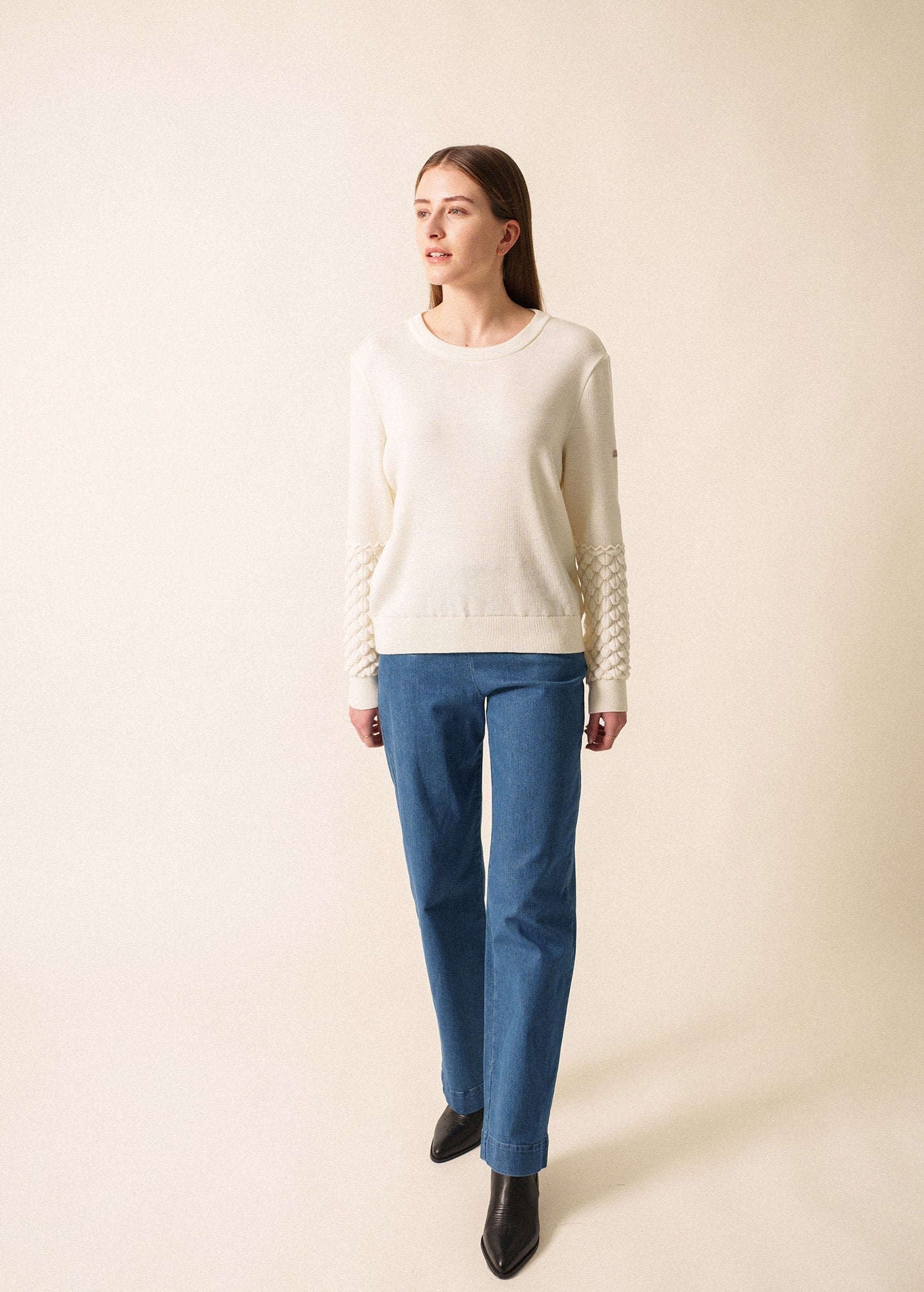 Saint James CLUSES – Sculpted Sleeve Wool Sweater for Women | 100% Wool  (WHITE)