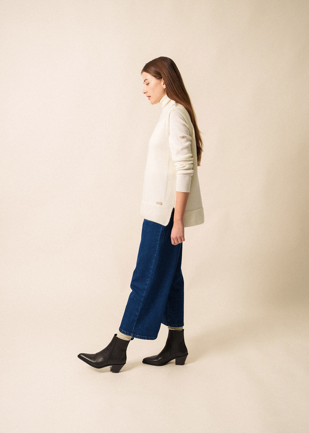 Saint James LA CLUSAZ - Buttoned Shoulder Side-Slit Vest | Soft Mohair Blend (WINTER WHITE)