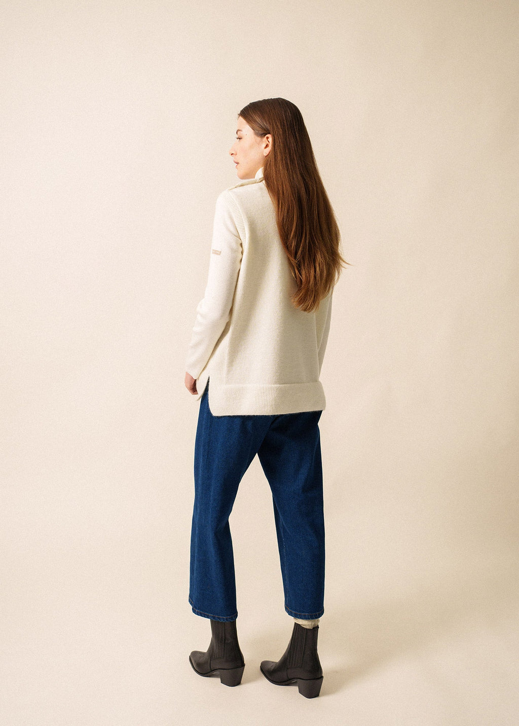 Saint James LA CLUSAZ - Buttoned Shoulder Side-Slit Vest | Soft Mohair Blend (WINTER WHITE)