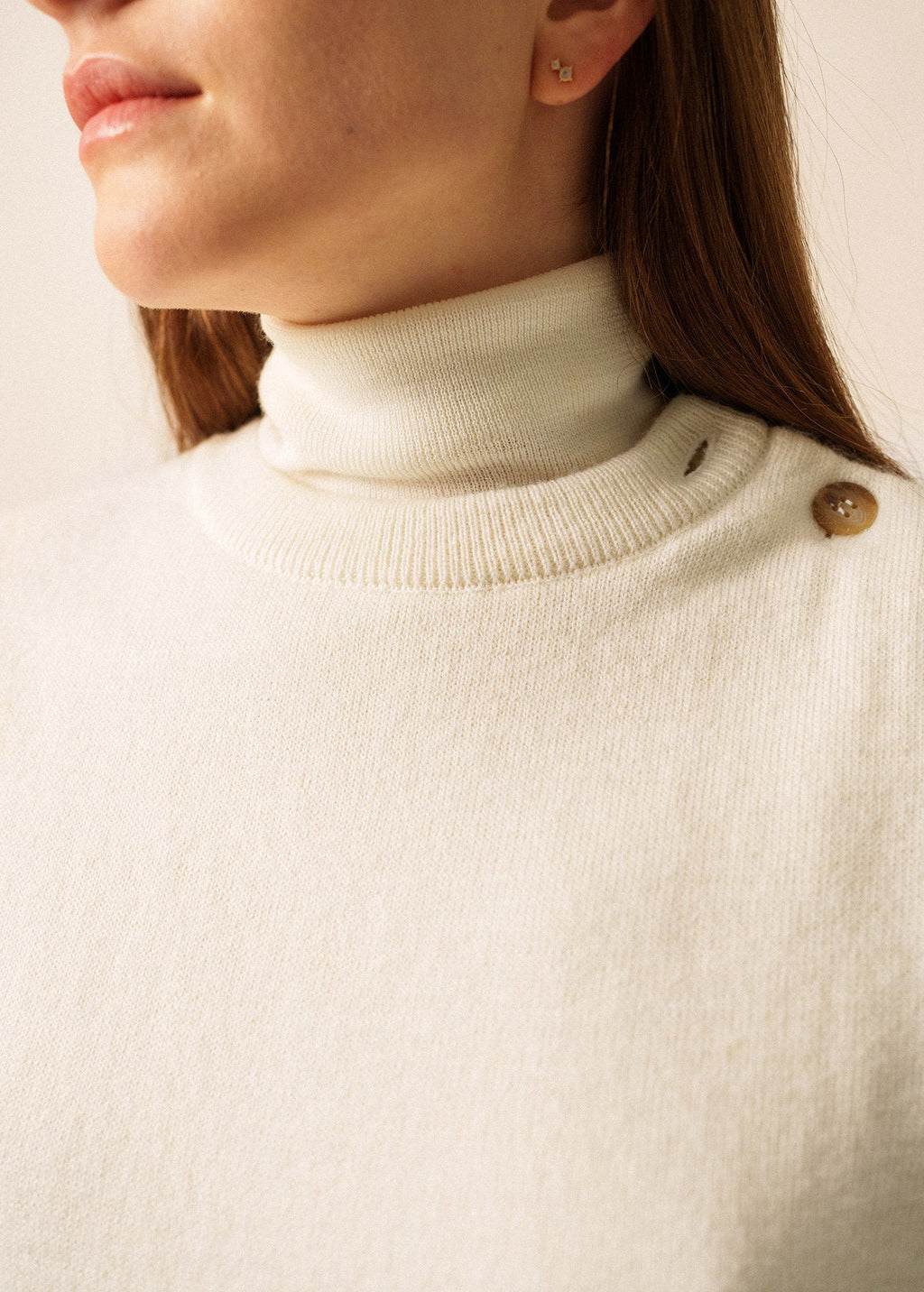 Saint James LA CLUSAZ - Buttoned Shoulder Side-Slit Vest | Soft Mohair Blend (WINTER WHITE)