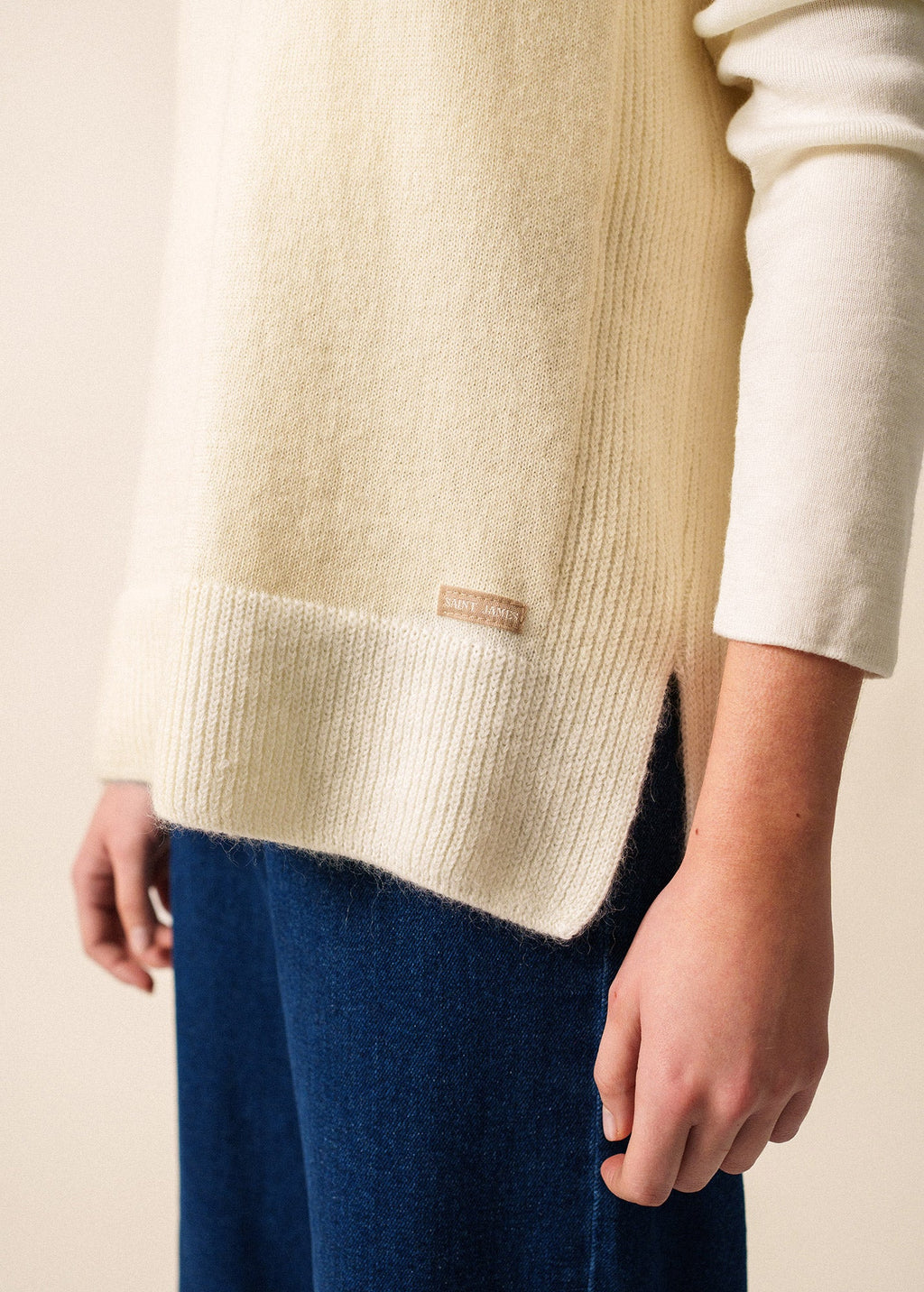 Saint James LA CLUSAZ - Buttoned Shoulder Side-Slit Vest | Soft Mohair Blend (WINTER WHITE)