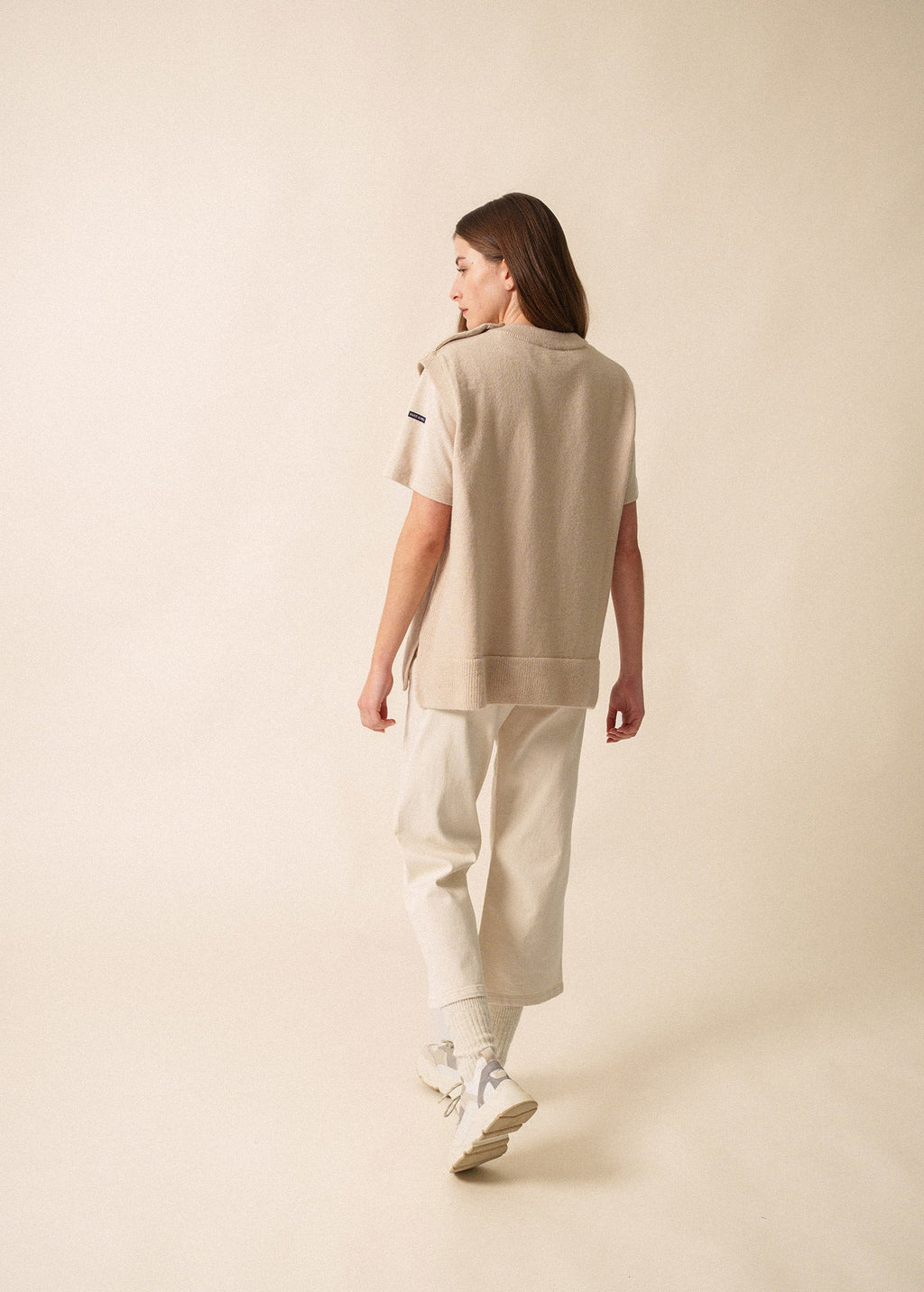 Saint James LA CLUSAZ - Buttoned Shoulder Side-Slit Vest | Soft Mohair Blend (BEIGE)