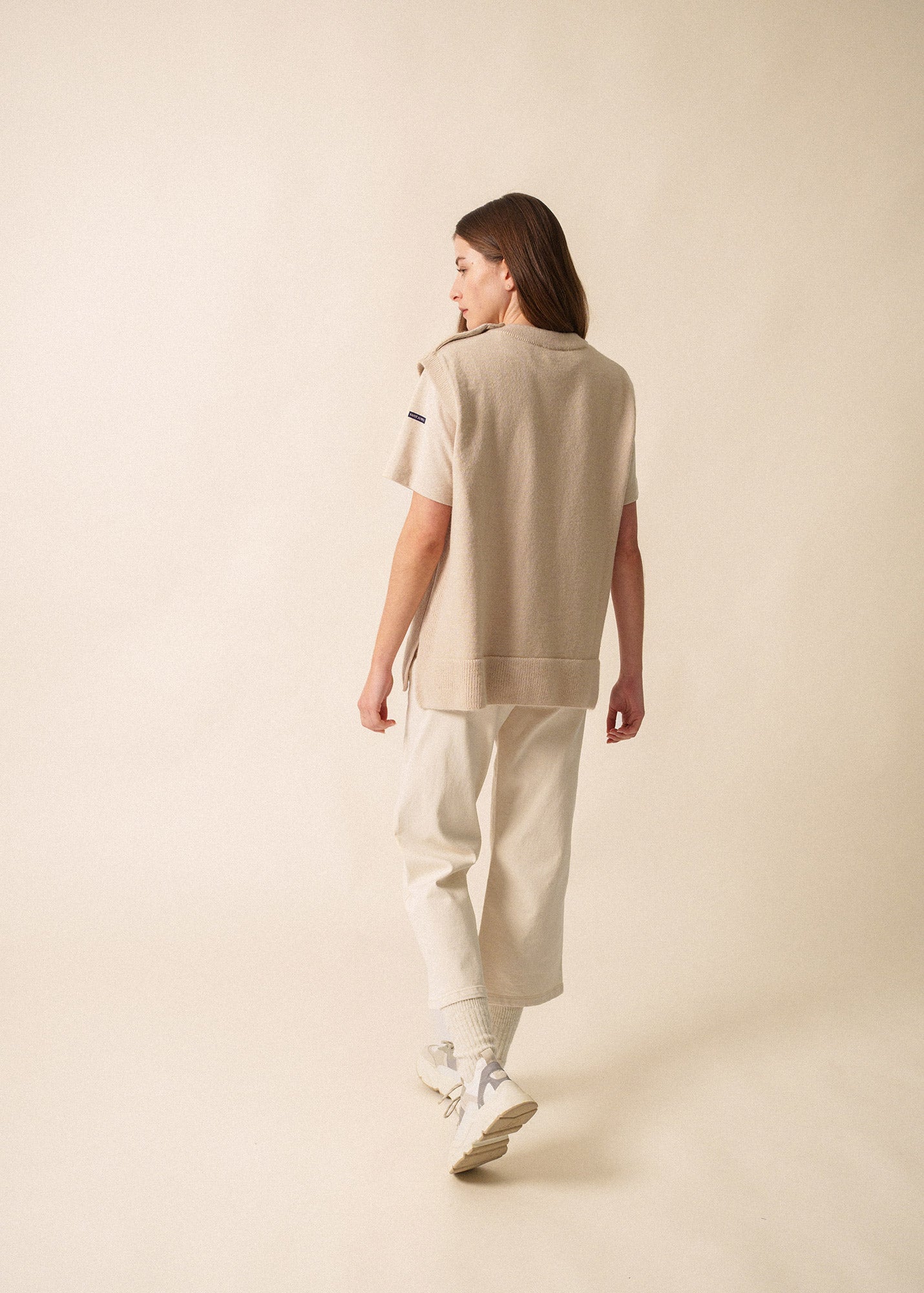 Saint James LA CLUSAZ - Buttoned Shoulder Side-Slit Vest | Soft Mohair Blend (BEIGE)