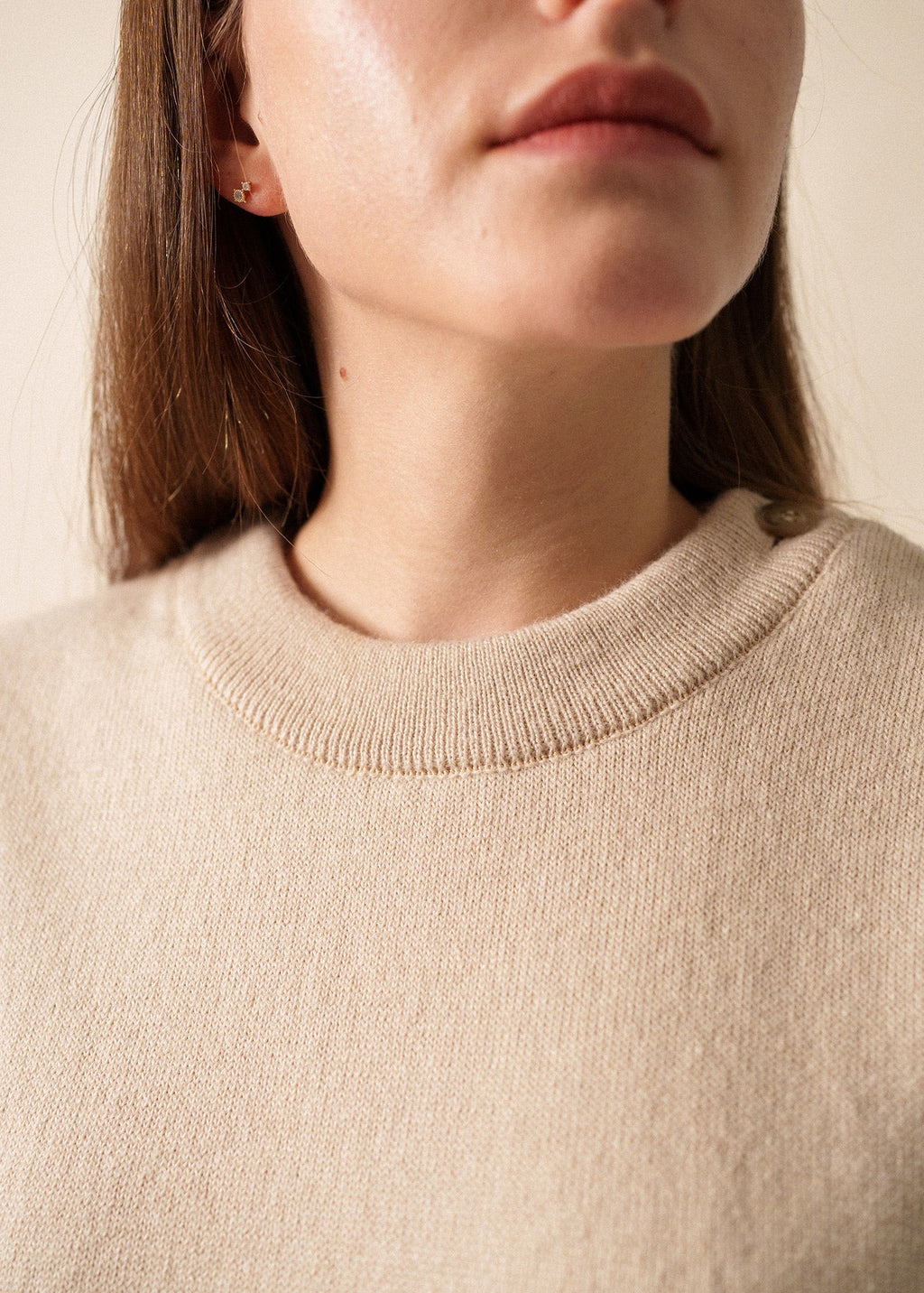 Saint James LA CLUSAZ - Buttoned Shoulder Side-Slit Vest | Soft Mohair Blend (BEIGE)