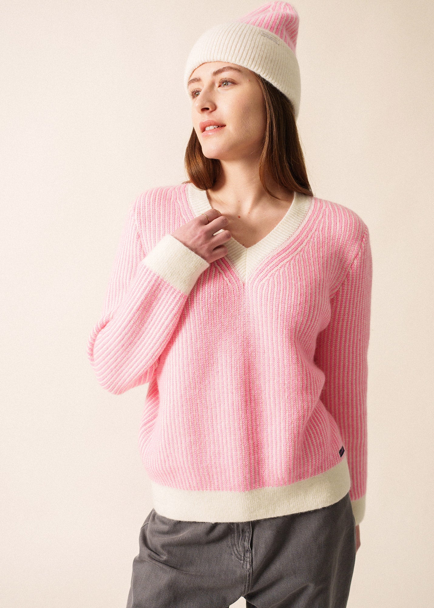 Saint James COURCHEVEL - Striped Mohair Sweater for Women (WINTER WHITE / BRIGHT PINK)