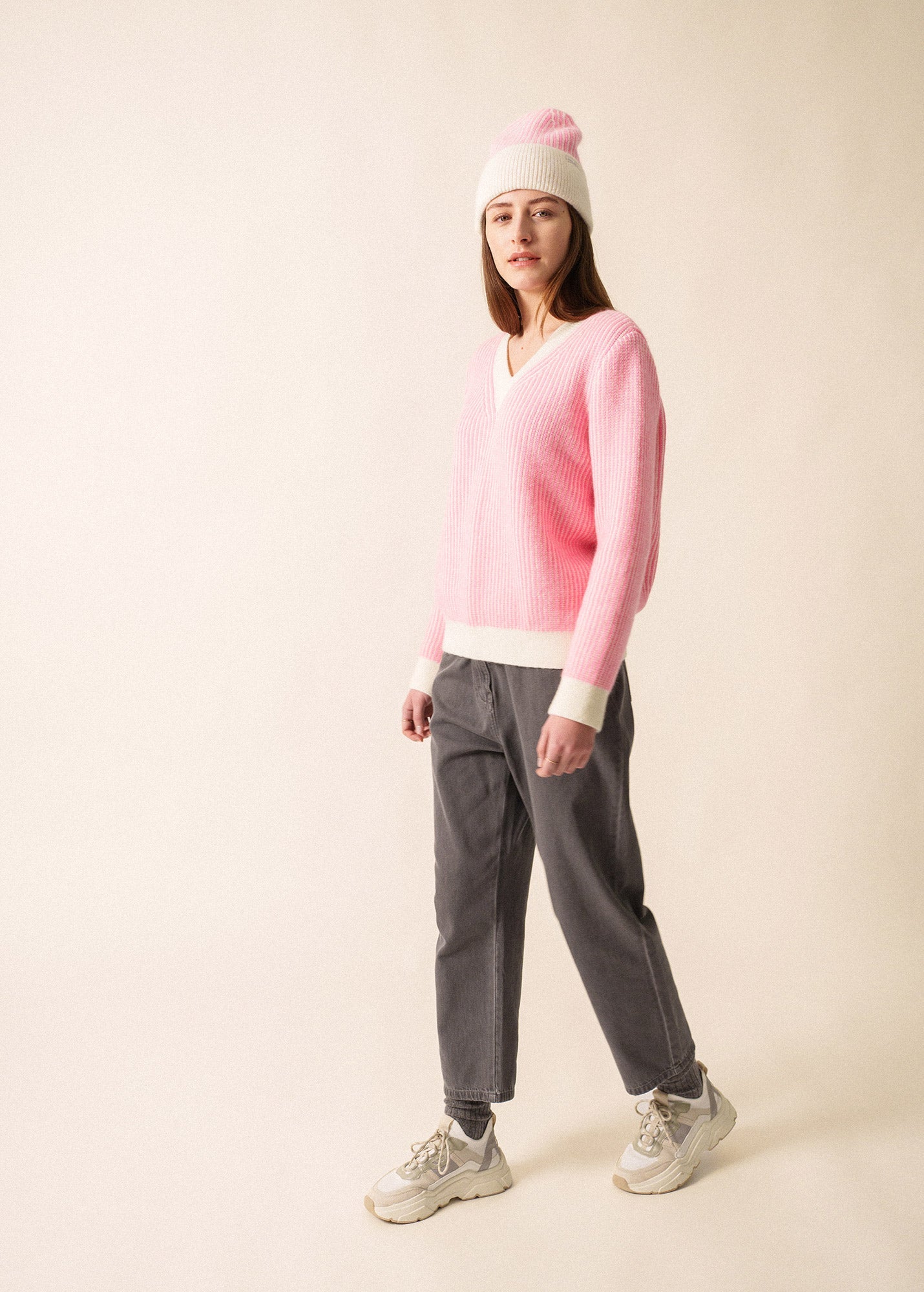 Saint James COURCHEVEL - Striped Mohair Sweater for Women (WINTER WHITE / BRIGHT PINK)