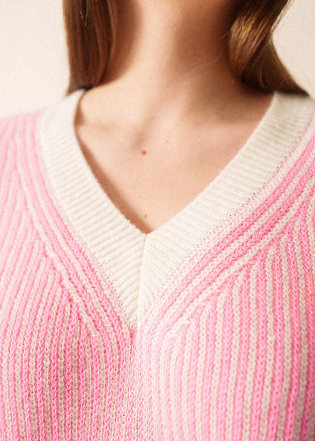 Saint James COURCHEVEL - Striped Mohair Sweater for Women (WINTER WHITE / BRIGHT PINK)