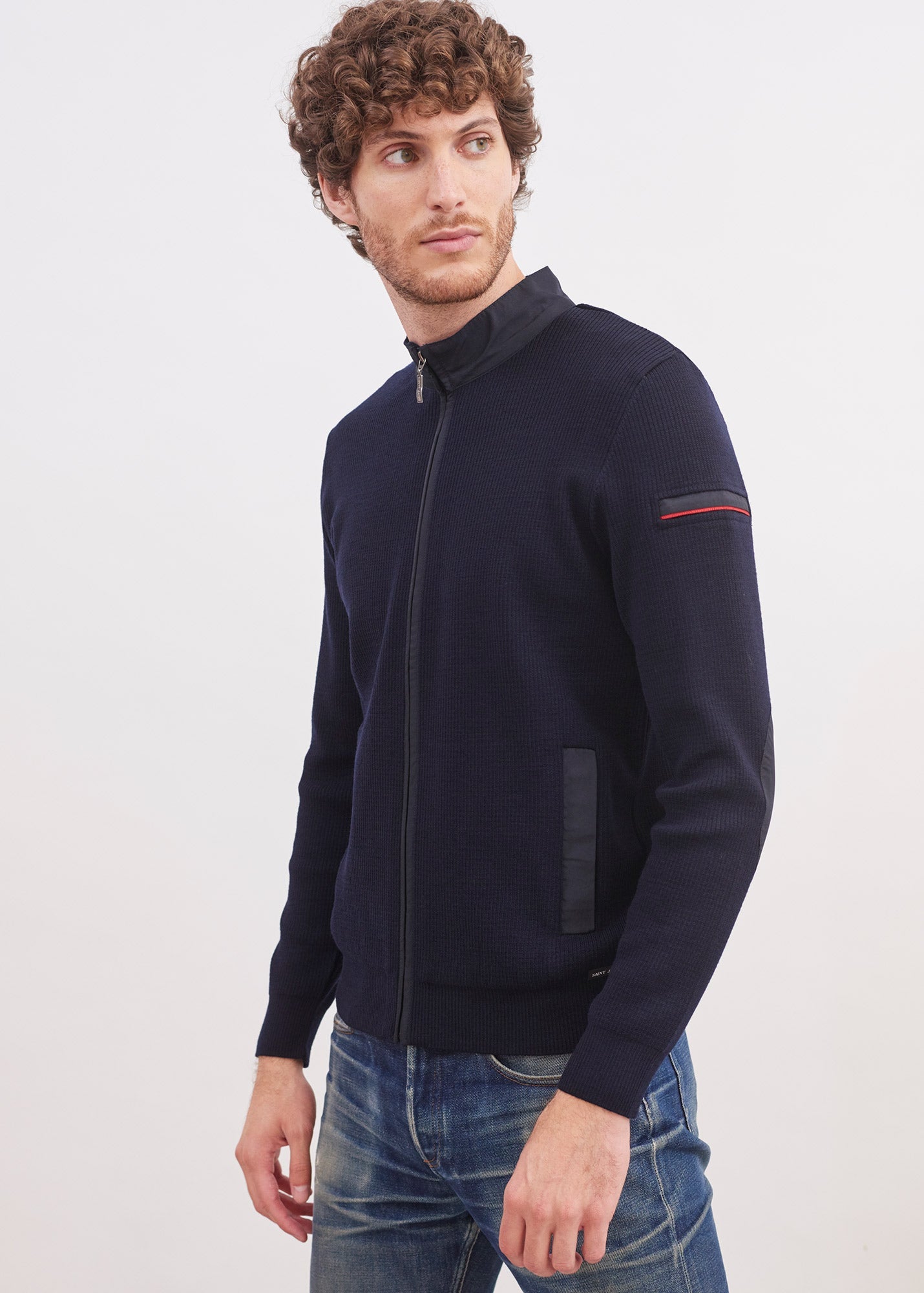 Saint James NAVIGATEUR - Comfortable Knit Cardigan with Zip (NAVY)