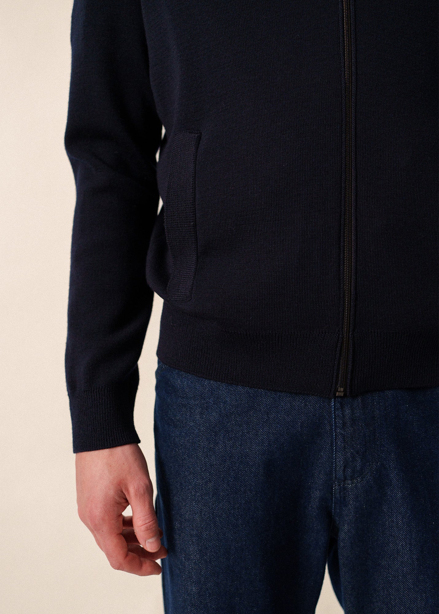 Saint James EQUIPAGE - Zip-Up Wool Cardigan with Elbow Accents (NAVY)