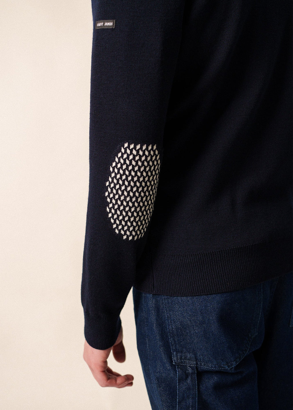 Saint James EQUIPAGE - Zip-Up Wool Cardigan with Elbow Accents (NAVY)