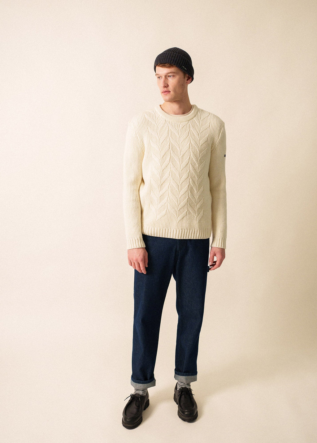 Saint James TIGNES - Textured Cable Knit Sweater | 100% Wool (WINTER WHITE)