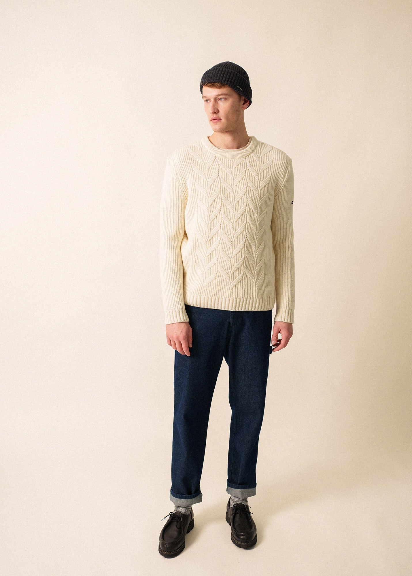 Saint James TIGNES - Textured Cable Knit Sweater | 100% Wool (WINTER WHITE)