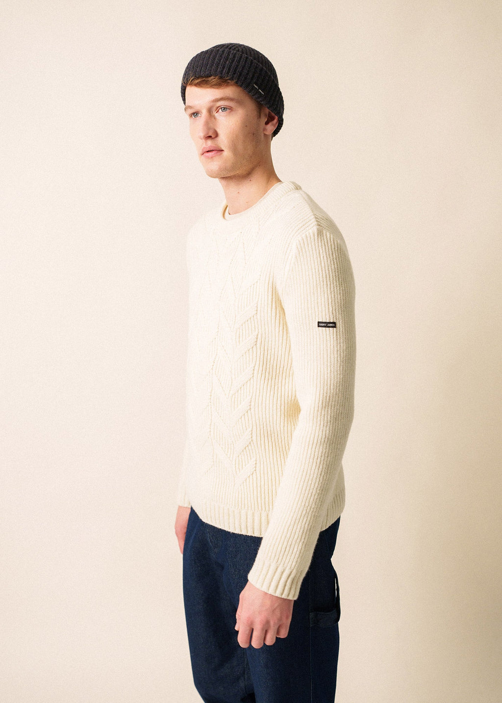 Saint James TIGNES - Textured Cable Knit Sweater | 100% Wool (WINTER WHITE)