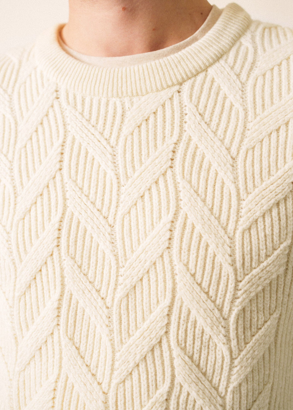 Saint James TIGNES - Textured Cable Knit Sweater | 100% Wool (WINTER WHITE)