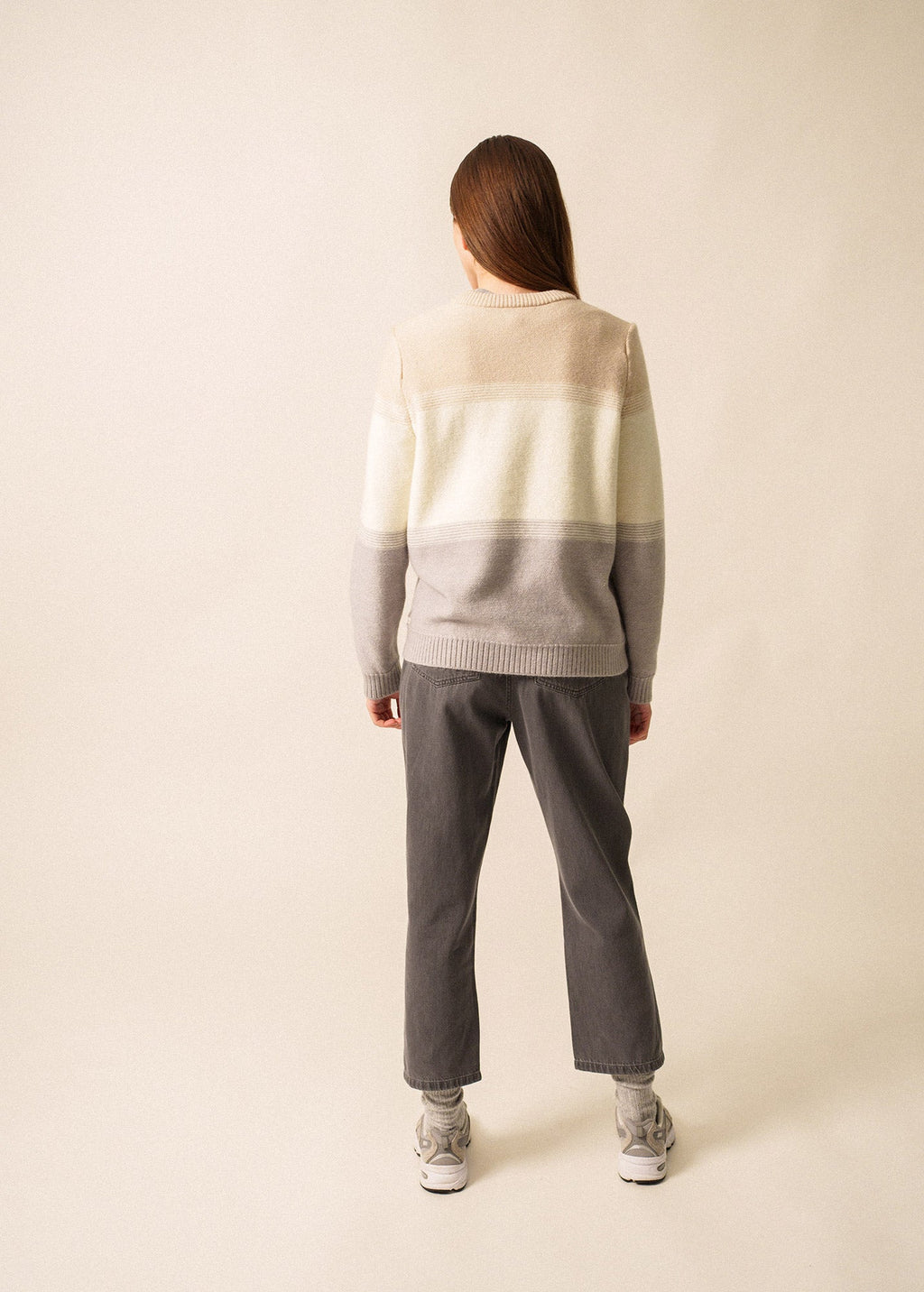 Saint James MORZINE - Colorblock Sweater with Mohair & Cable Detail (GRAY/ WINTER WHITE /BEIGE)