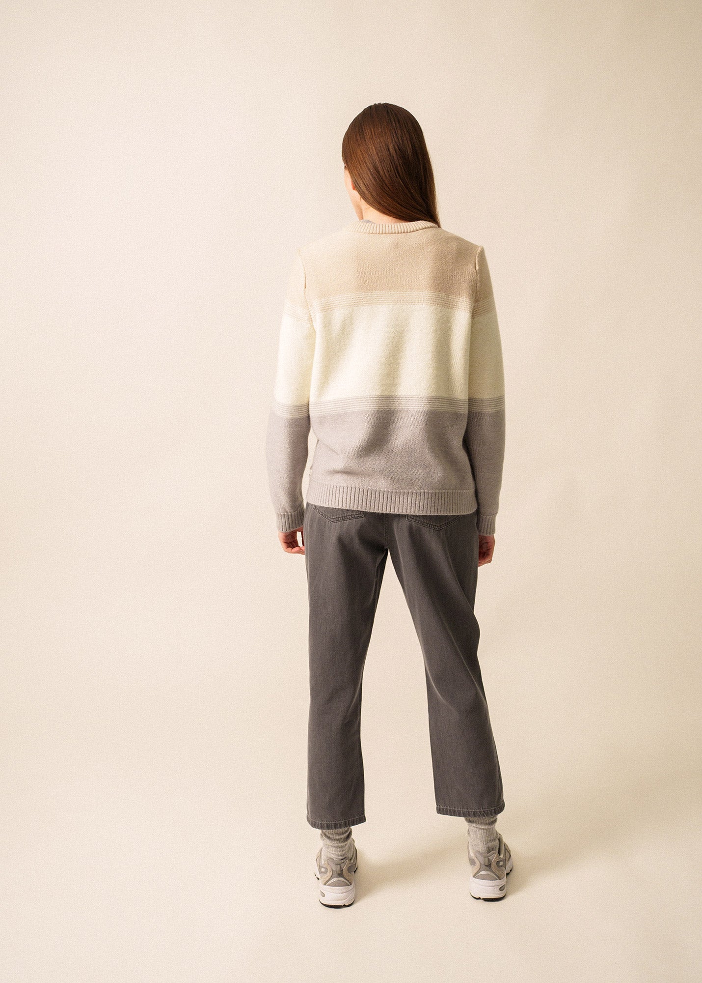 Saint James MORZINE - Colorblock Sweater with Mohair & Cable Detail (GRAY/ WINTER WHITE /BEIGE)
