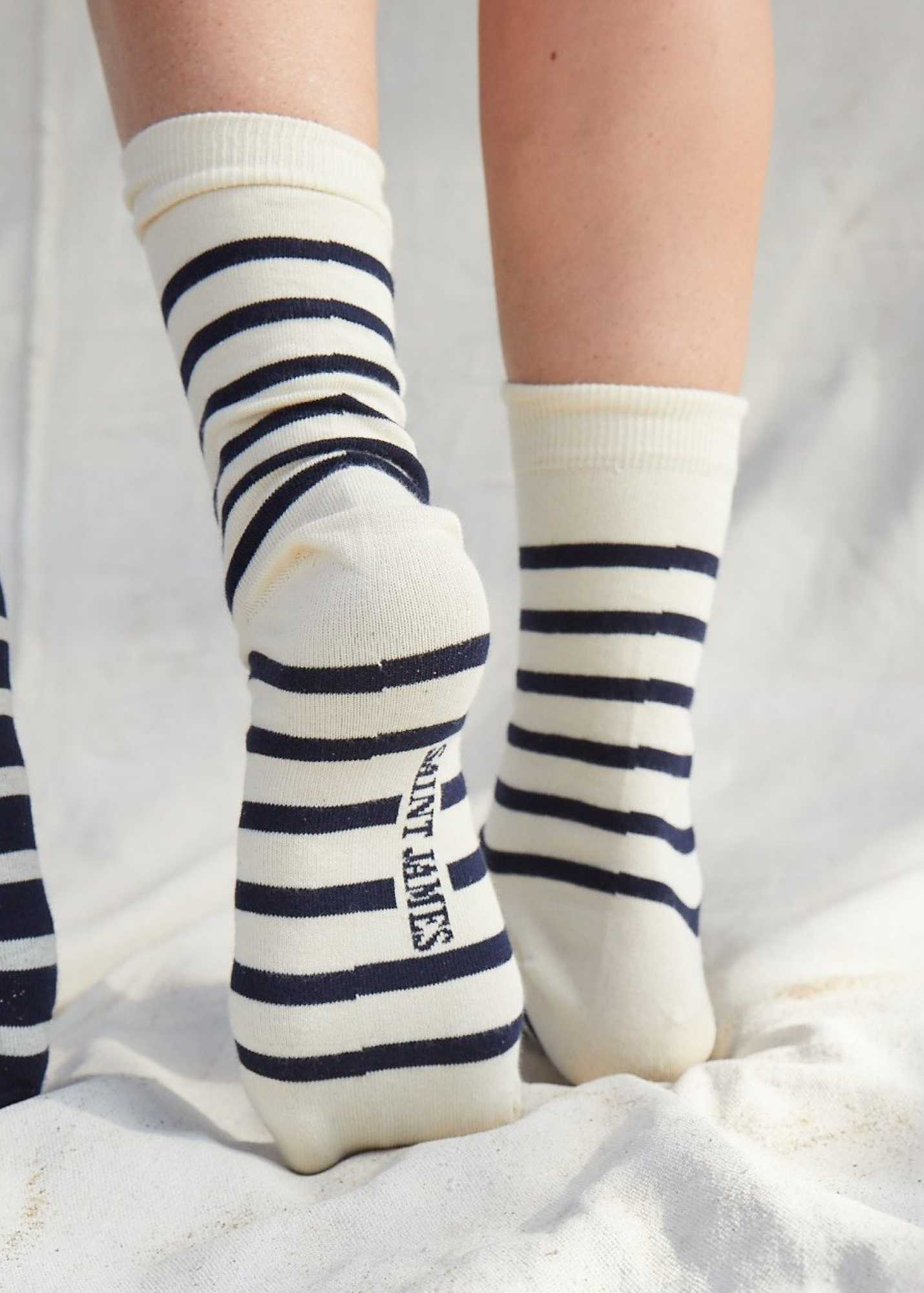 Saint James PIEDS RAYES - Striped Socks (ECRU / NAVY)