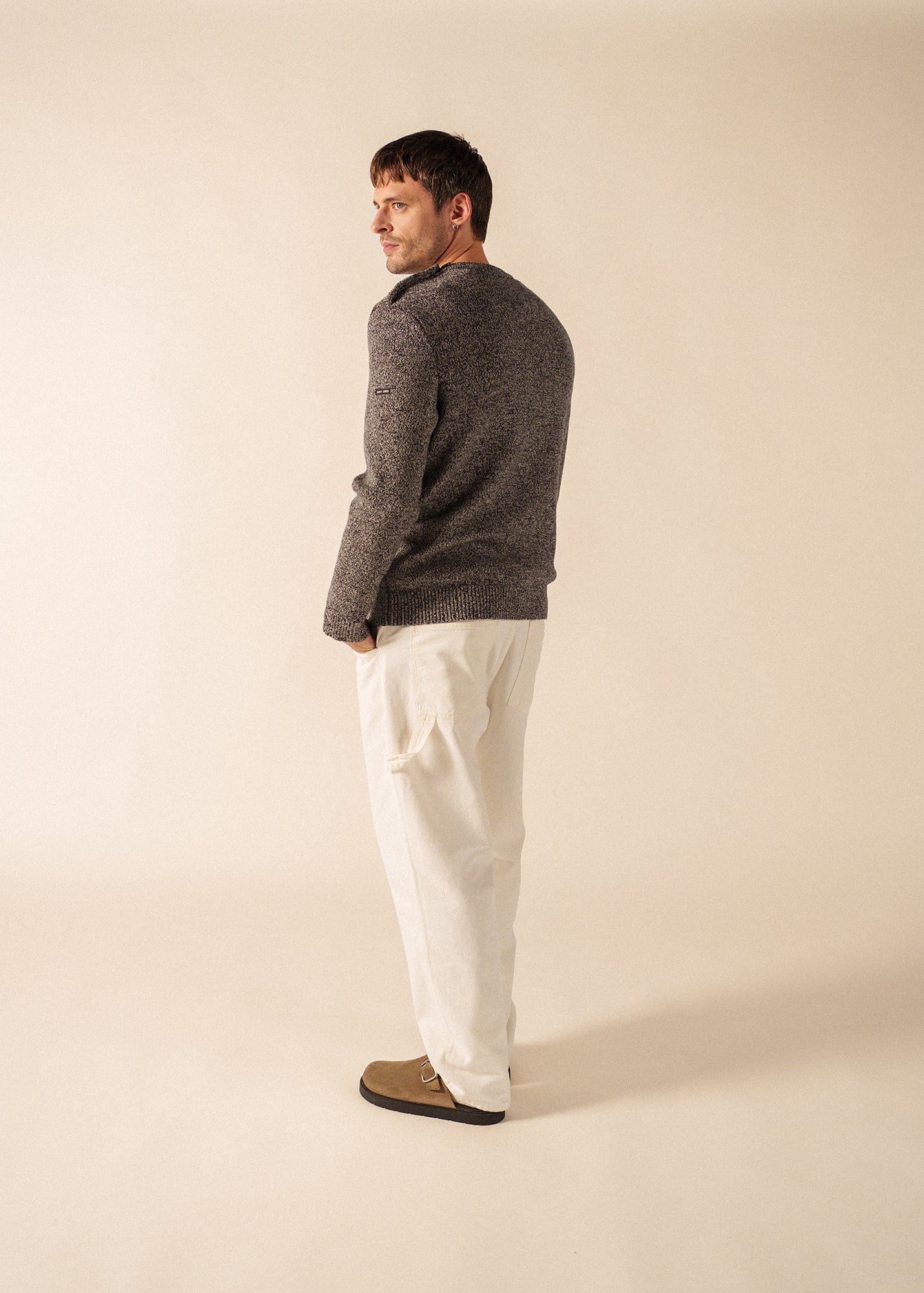 Saint James CANCALE MELANGE - Marled Wool Fisherman Sweater with Button Shoulder | Loose Fit (NAVY / ECRU)