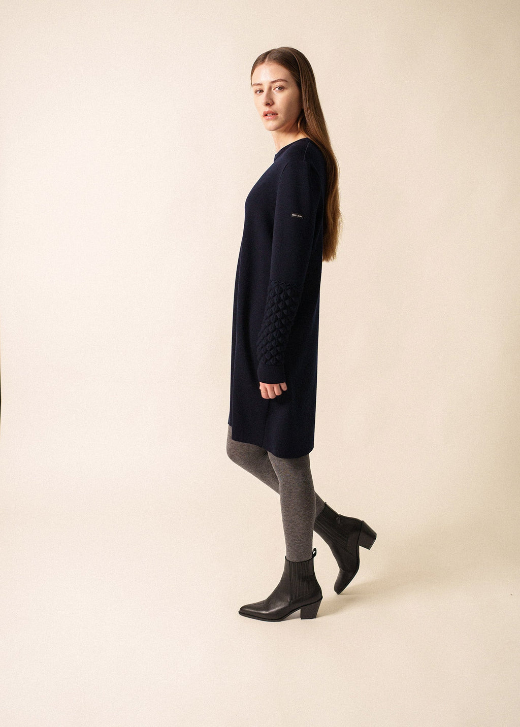 Saint James CLUSES DRESS - A-Shape Wool Dress with Sculpted Sleeves | 100% Wool (NAVY)