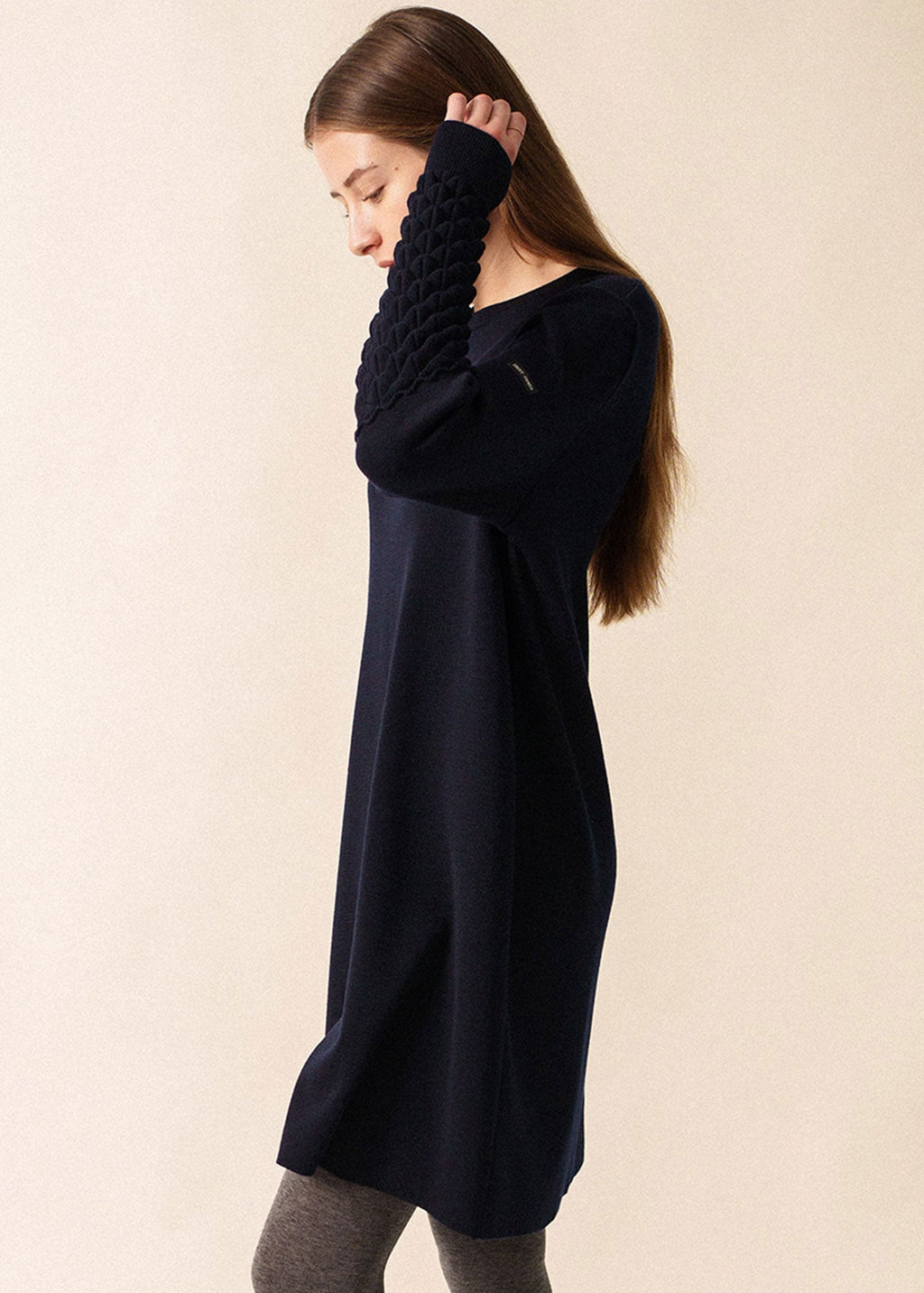 Saint James CLUSES DRESS - A-Shape Wool Dress with Sculpted Sleeves | 100% Wool (NAVY)