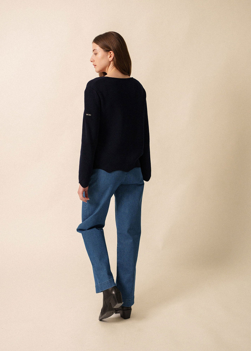 Saint James LES MENUIRES - Flared Sleeve and Angled Hem Cardigan  (NAVY)