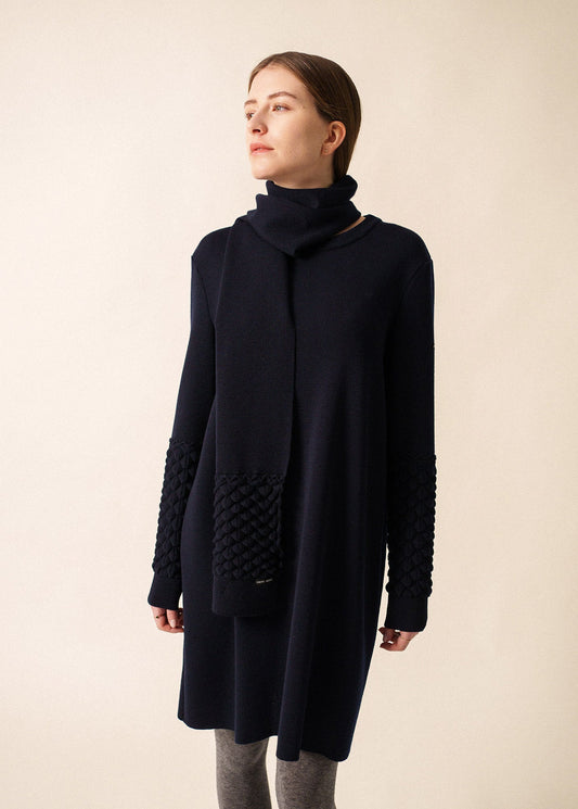 CLUSES SCARF - Sculpted Knit Wool Scarf | 100% Wool (NAVY)