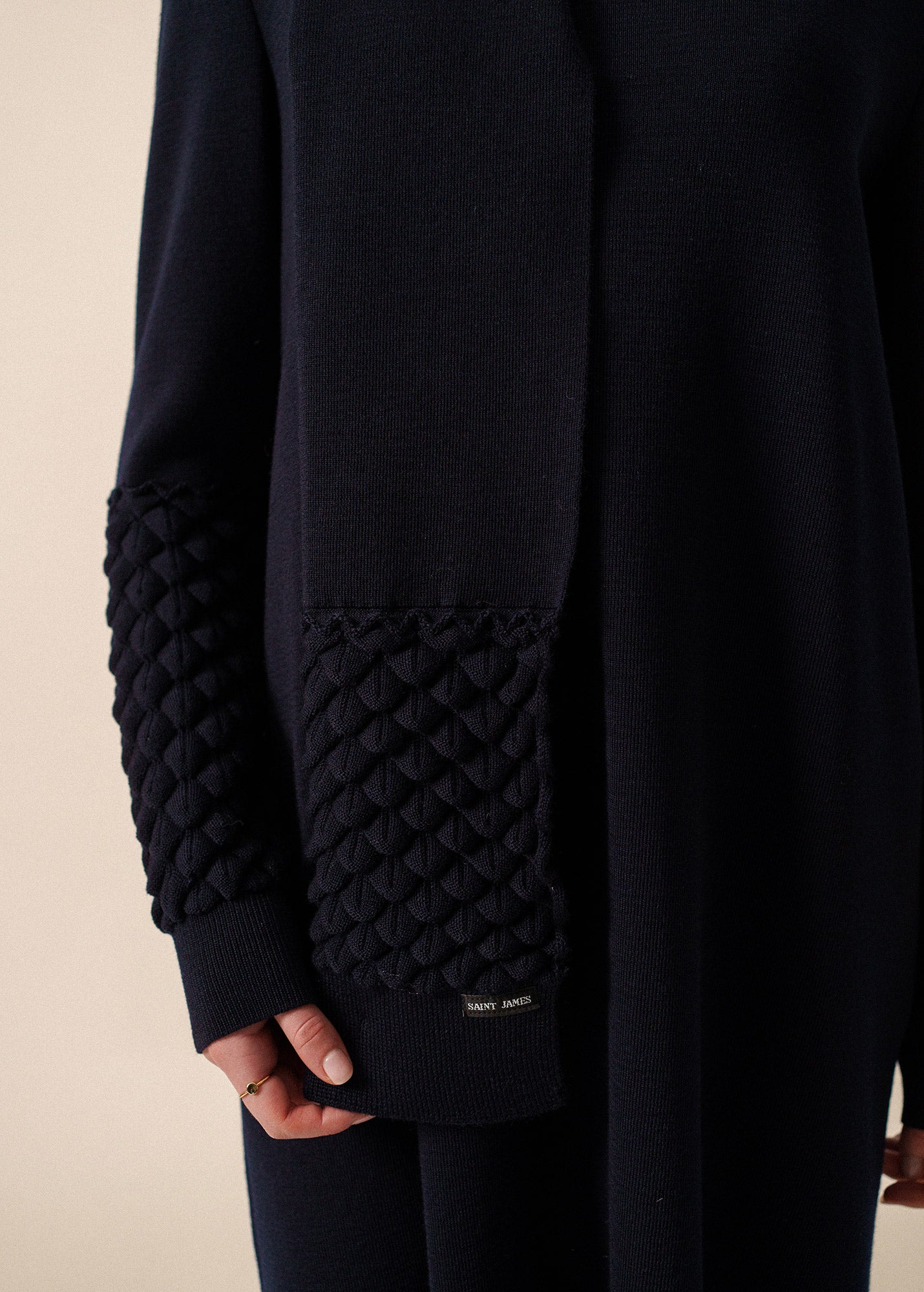 Saint James CLUSES SCARF - Sculpted Knit Wool Scarf | 100% Wool (NAVY)