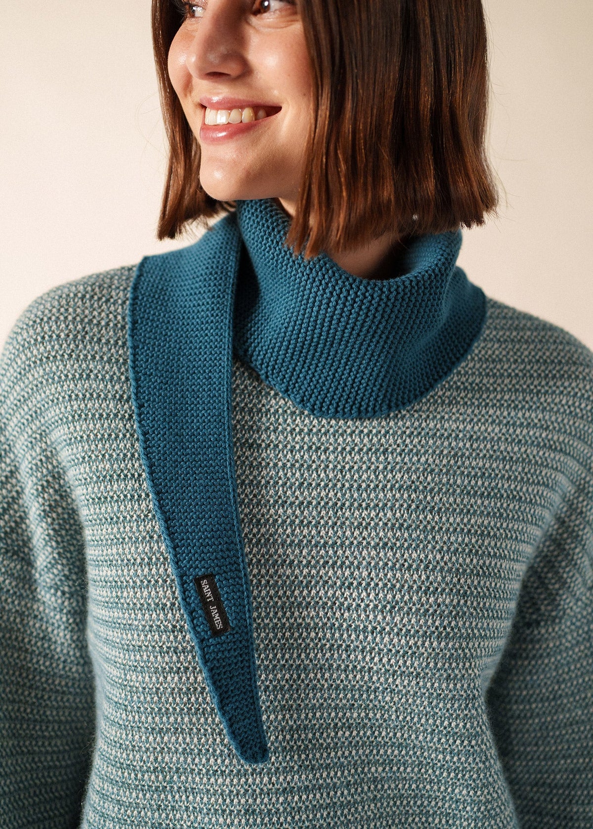 Saint James Knit Bandana Scarf in Wool & Cotton, Coastal Blue