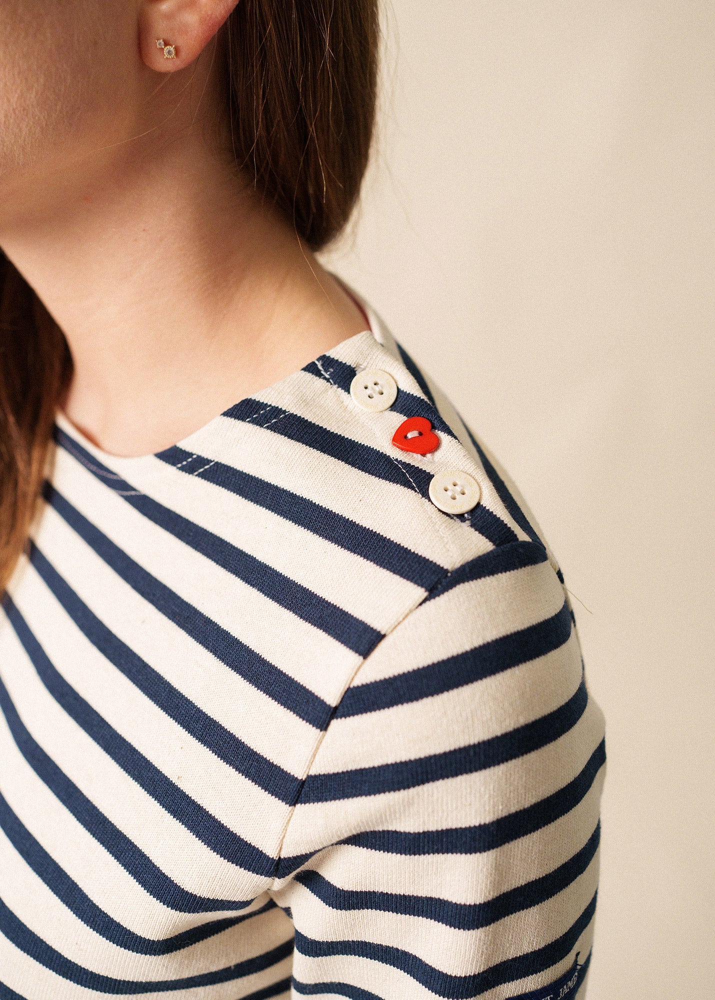 Saint James MERIDAME COEUR - Breton Striped Shirt with Heart-Shaped Buttons | Heavyweight Cotton | Women Fit (ECRU / NAVY /RED)