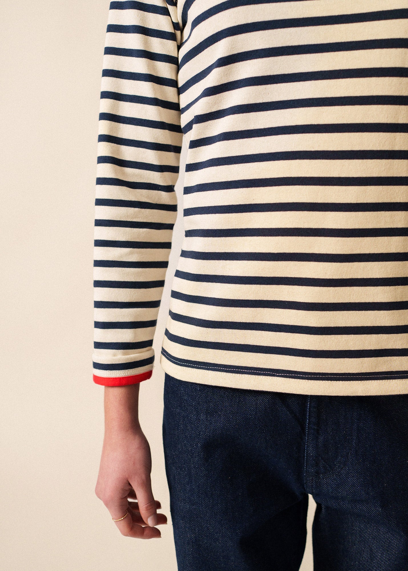 Saint James MERIDAME COEUR - Breton Striped Shirt with Heart-Shaped Buttons | Heavyweight Cotton | Women Fit (ECRU / NAVY /RED)