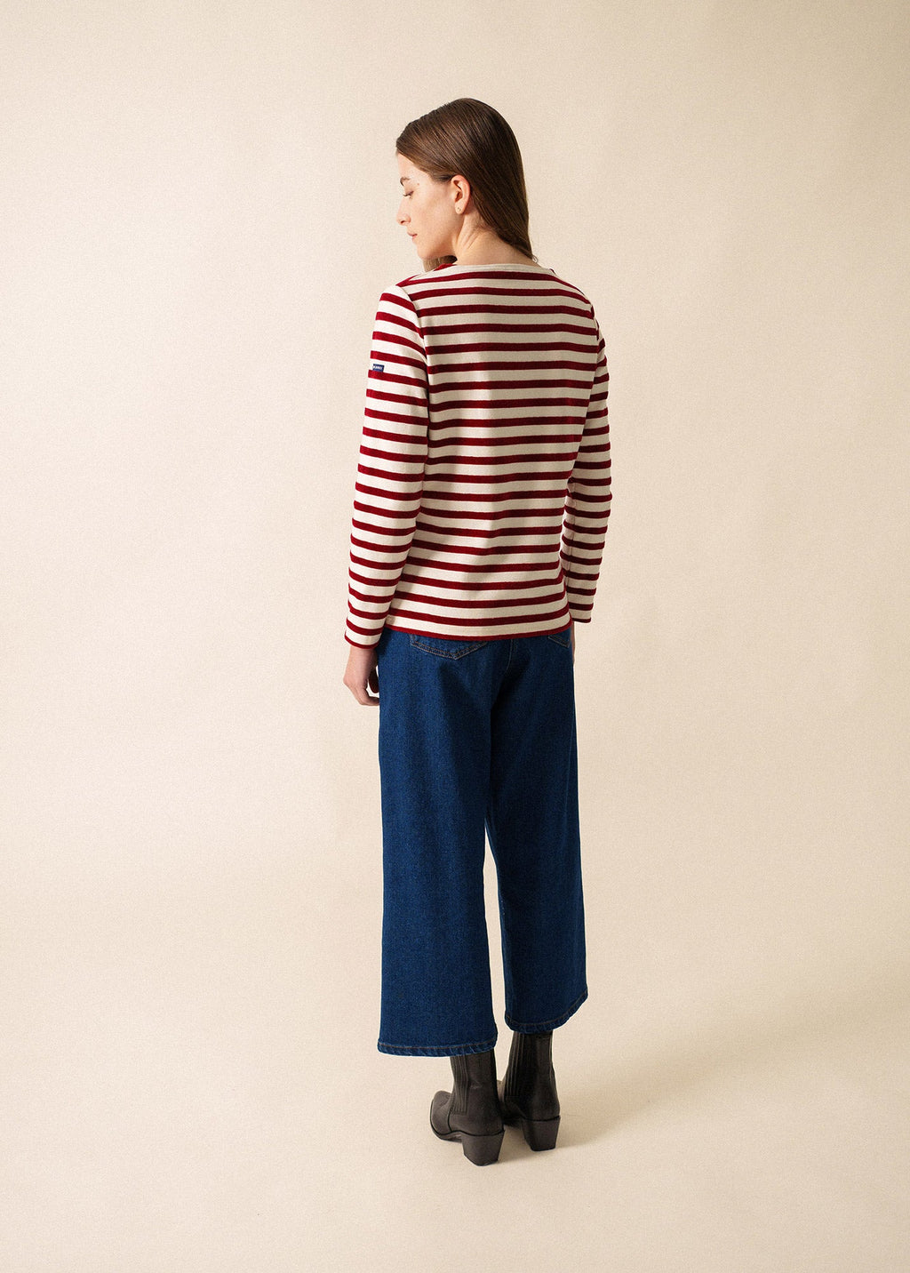 Saint James MERIVELOURS - Fancy Breton Top with Velvet Stripes (IVORY / MAROON)