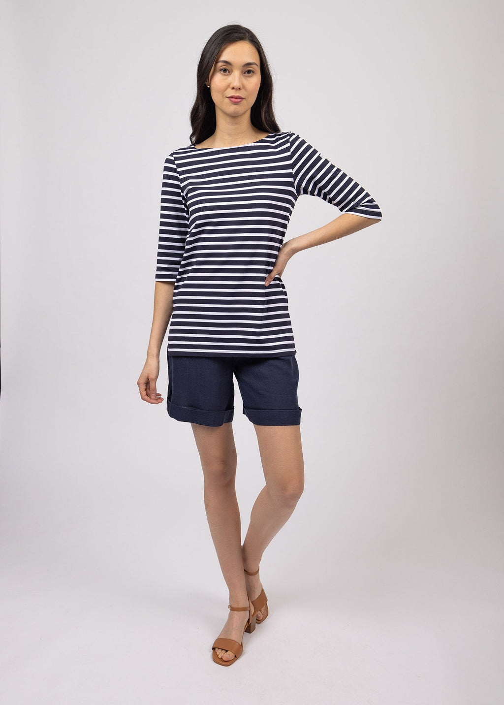 Saint James PHARE - Boat Neck Striped Tunic with Slits | Stretch fabric with UV Protection (NAVY / WHITE)