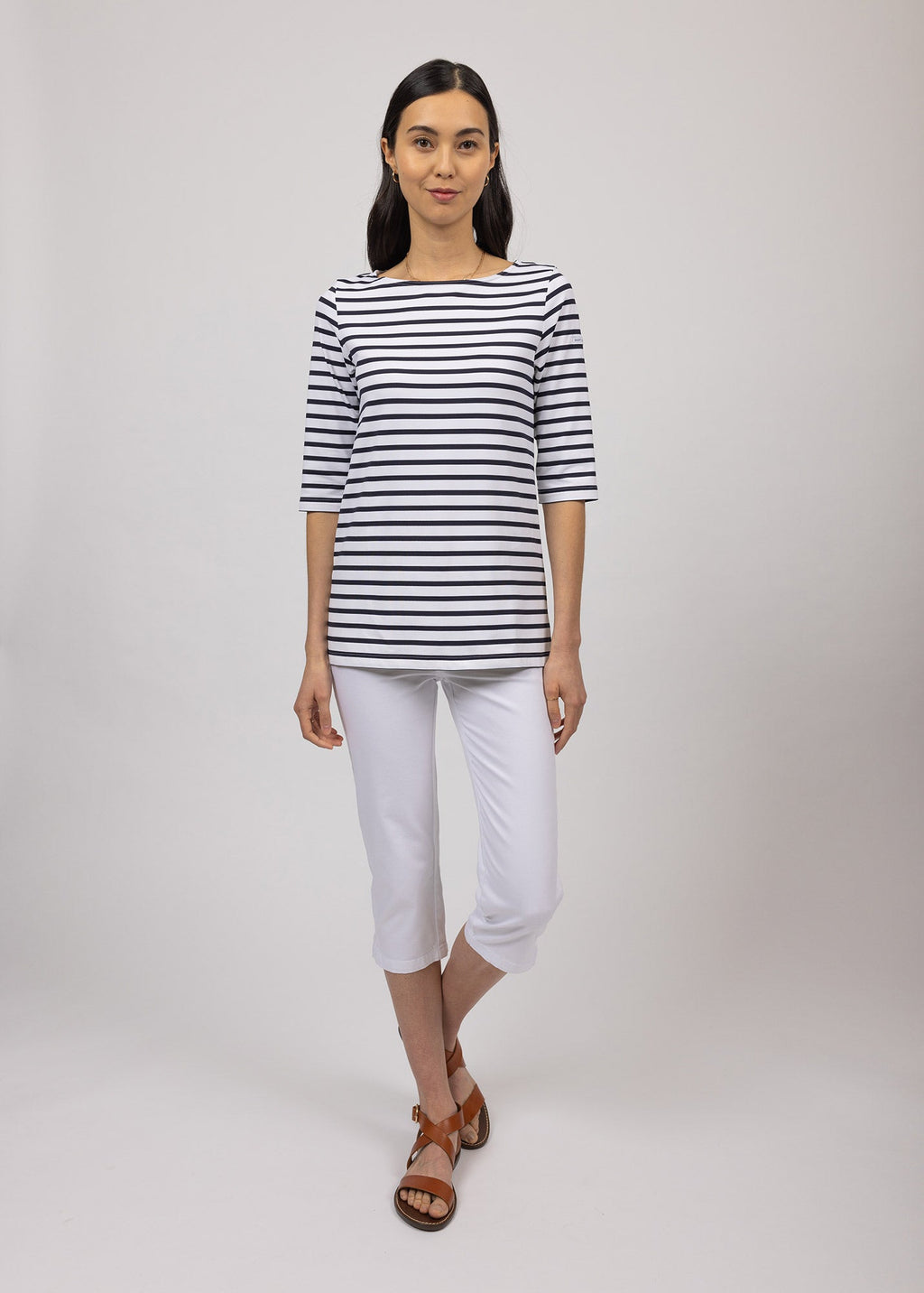 Saint James PHARE - Boat Neck Striped Tunic with Slits | Stretch fabric with UV Protection (WHITE / NAVY)