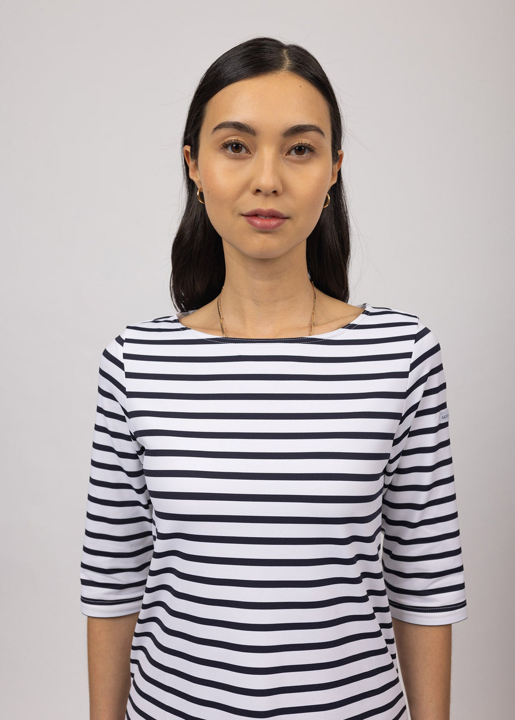 Saint James PHARE - Boat Neck Striped Tunic with Slits | Stretch fabric with UV Protection (WHITE / NAVY)