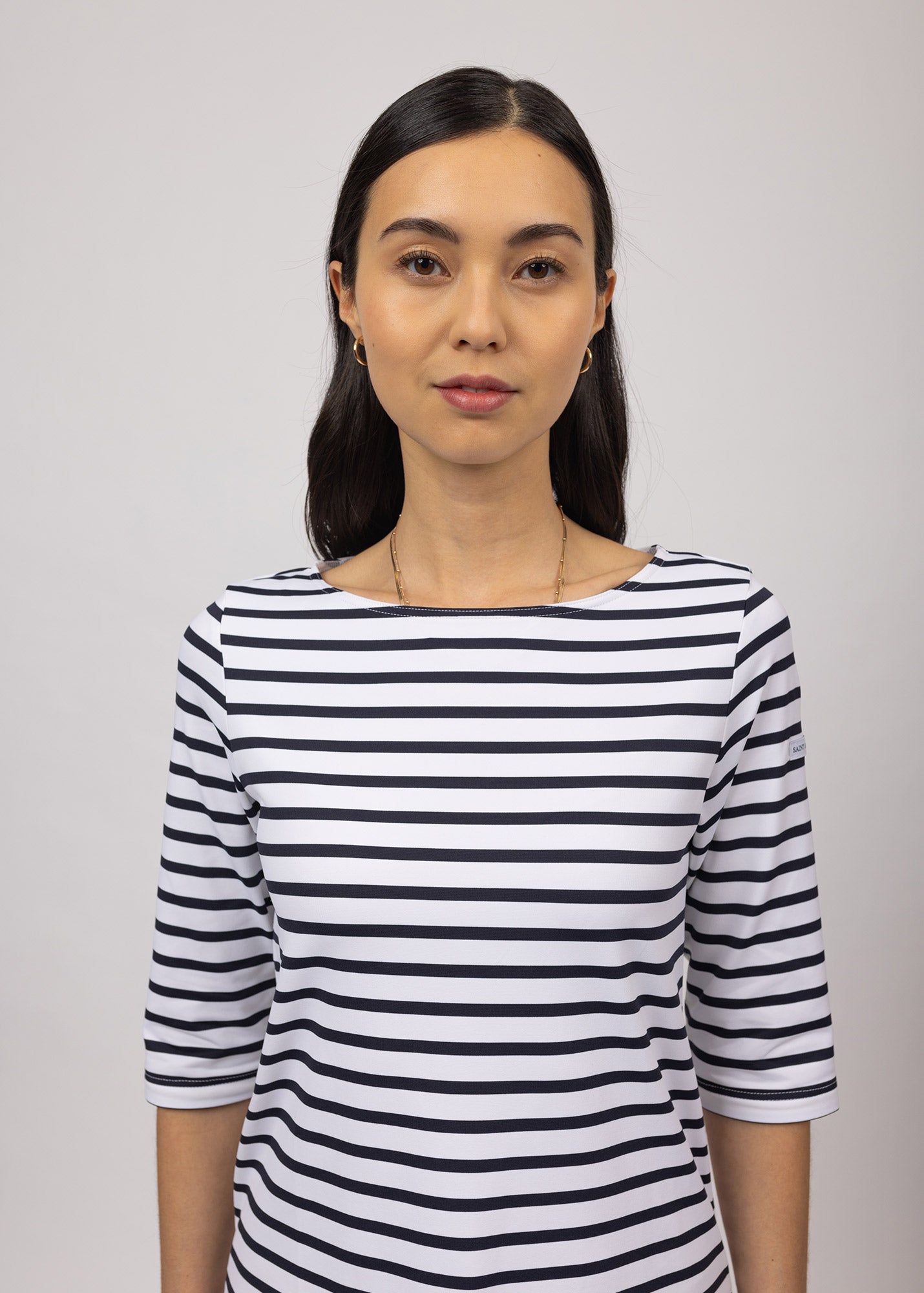 Saint James PHARE - Boat Neck Striped Tunic with Slits | Stretch fabric with UV Protection (WHITE / NAVY)