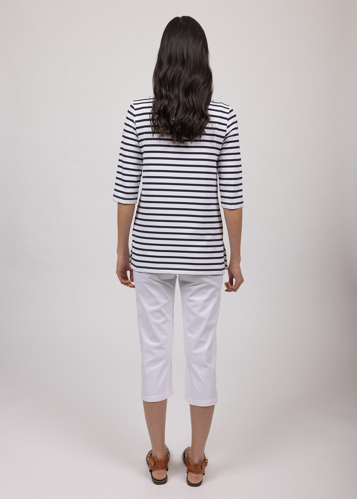 Saint James PHARE - Boat Neck Striped Tunic with Slits | Stretch fabric with UV Protection (WHITE / NAVY)