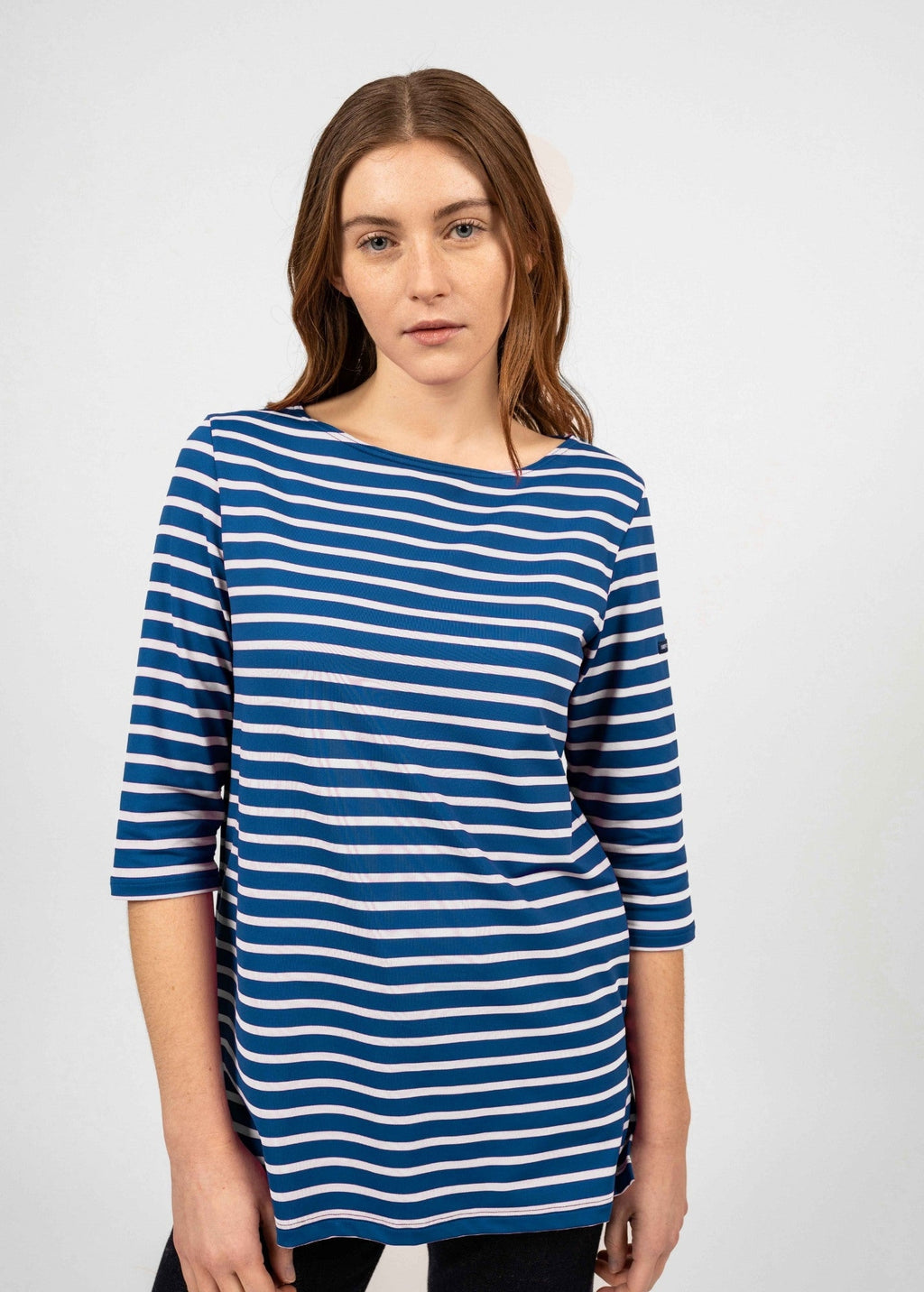 Saint James PHARE - Boat Neck Striped Tunic with Slits | Stretch fabric with UV Protection (DEEP TEAL / IVORY)