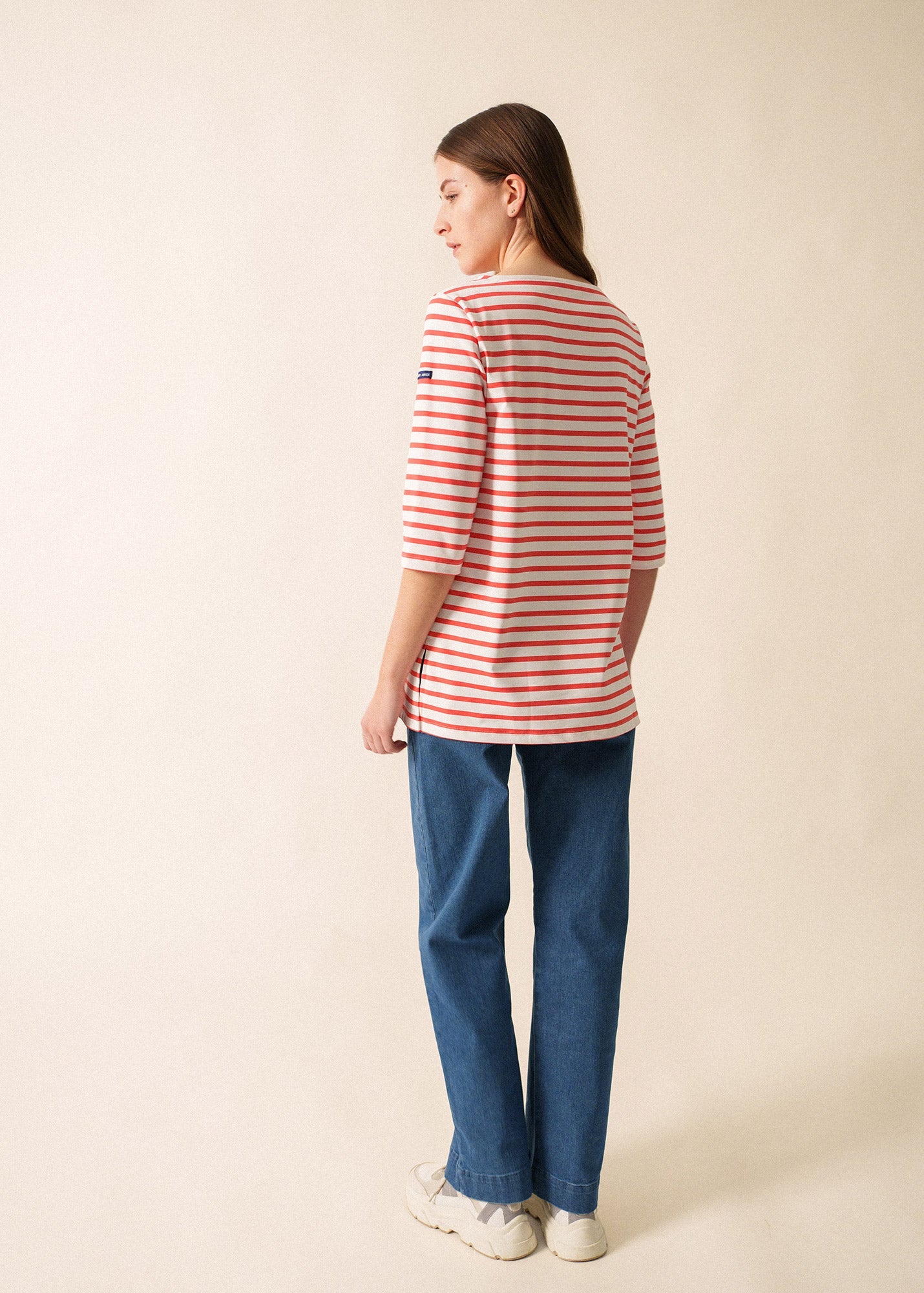 Saint James PHARE - Boat Neck Striped Tunic with Slits | Stretch fabric with UV Protection (WHITE / CORAL)