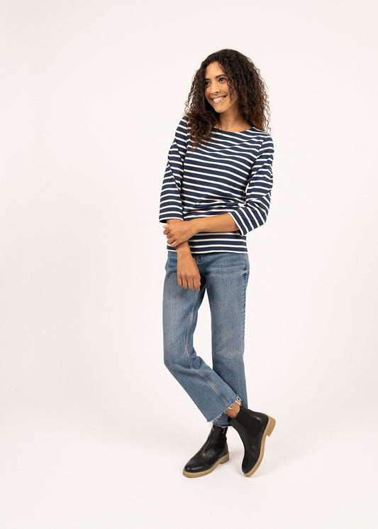 Saint James Galathee Ii Breton Striped Top With ¾ Sleeve Soft Cotton Women Fit Navy Ecru