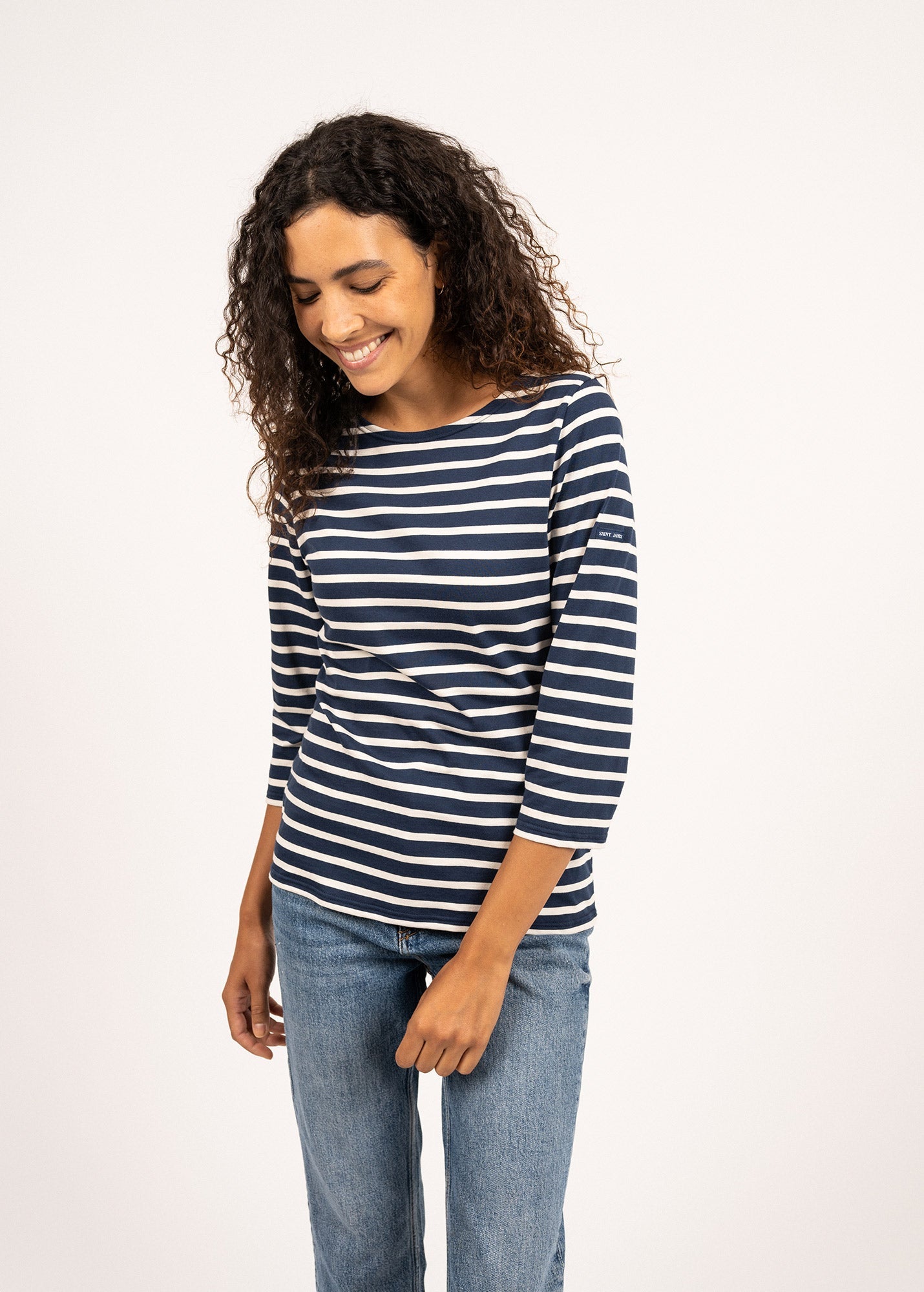 Saint James GALATHEE II - Breton Striped Top with ¾ Sleeve | Soft Cotton | Women Fit (NAVY / ECRU)