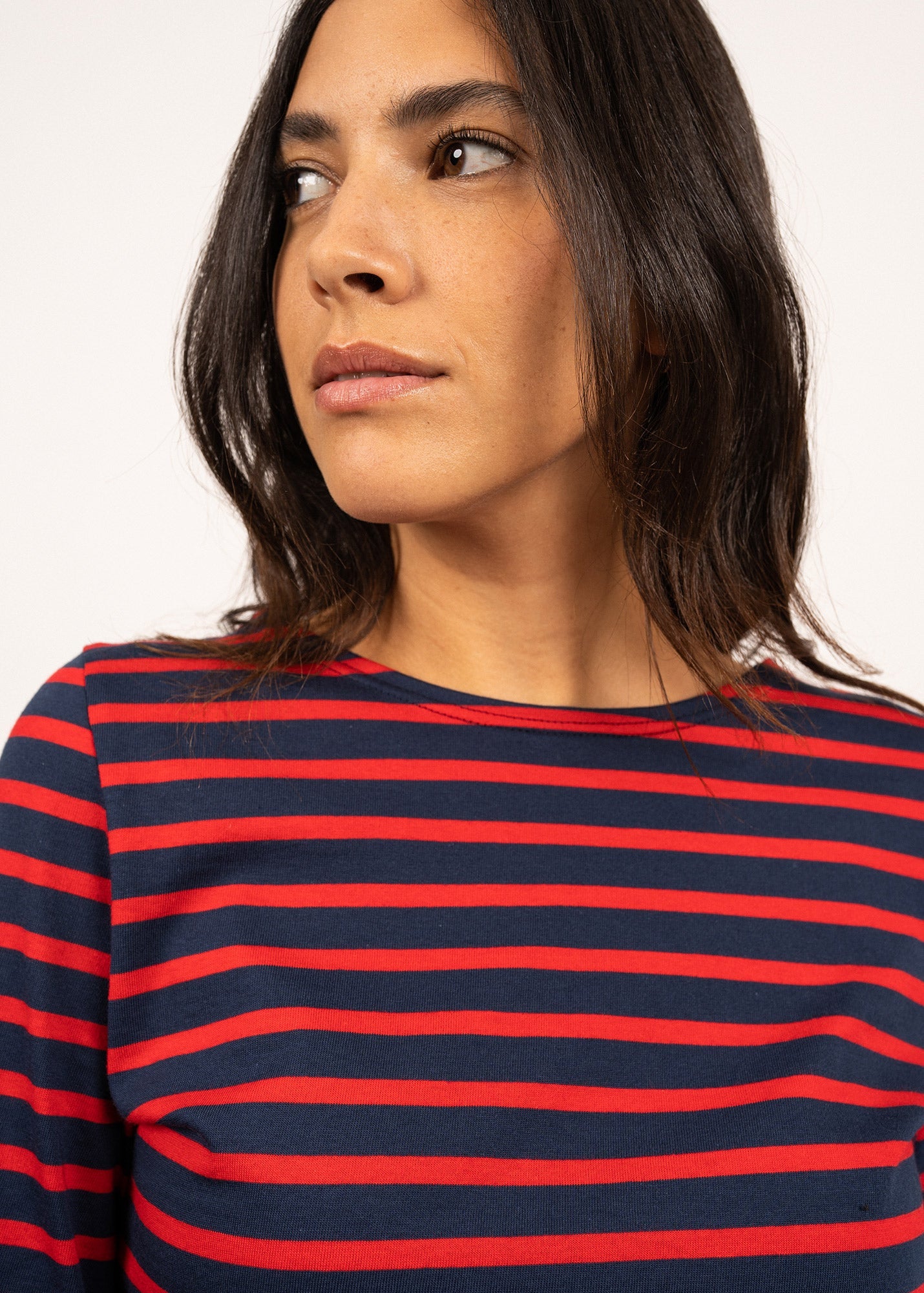 Saint James GALATHEE II - Breton Striped Top with ¾ Sleeve | Soft Cotton | Women Fit (NAVY / RED)