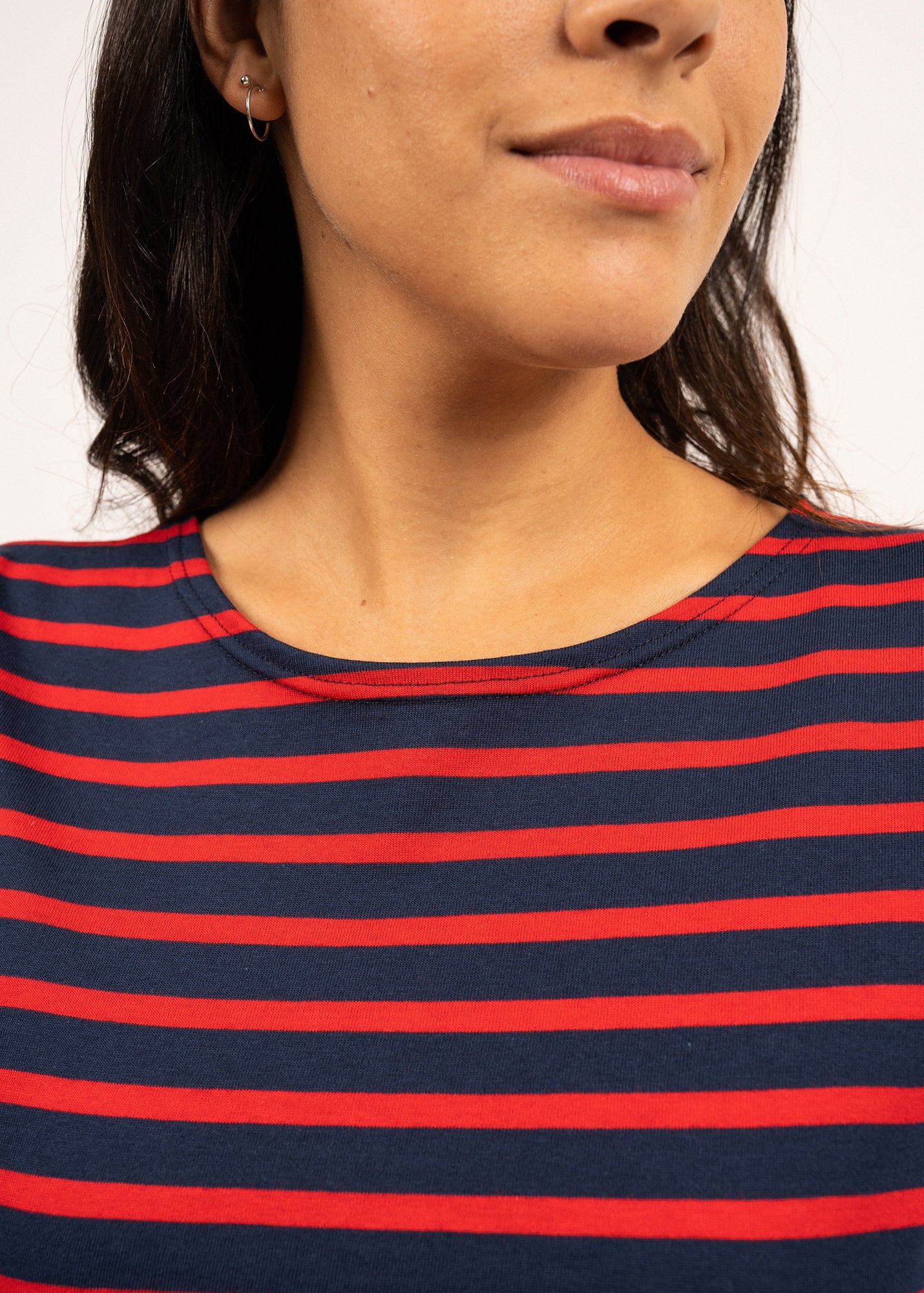 Saint James GALATHEE II - Breton Striped Top with ¾ Sleeve | Soft Cotton | Women Fit (NAVY / RED)