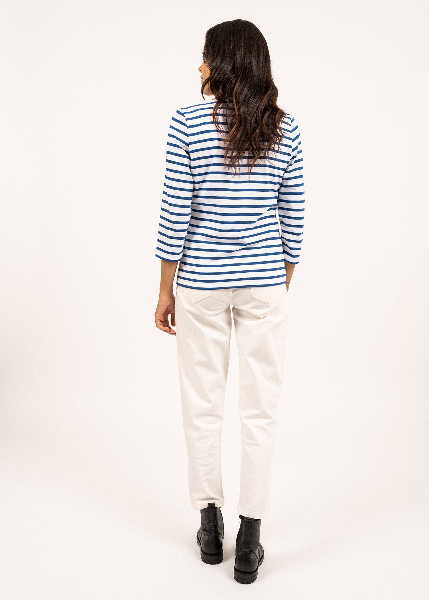 Saint James GALATHEE II - Breton Striped Top with ¾ Sleeve | Soft Cotton | Women Fit (WHITE / ROYAL BLUE)