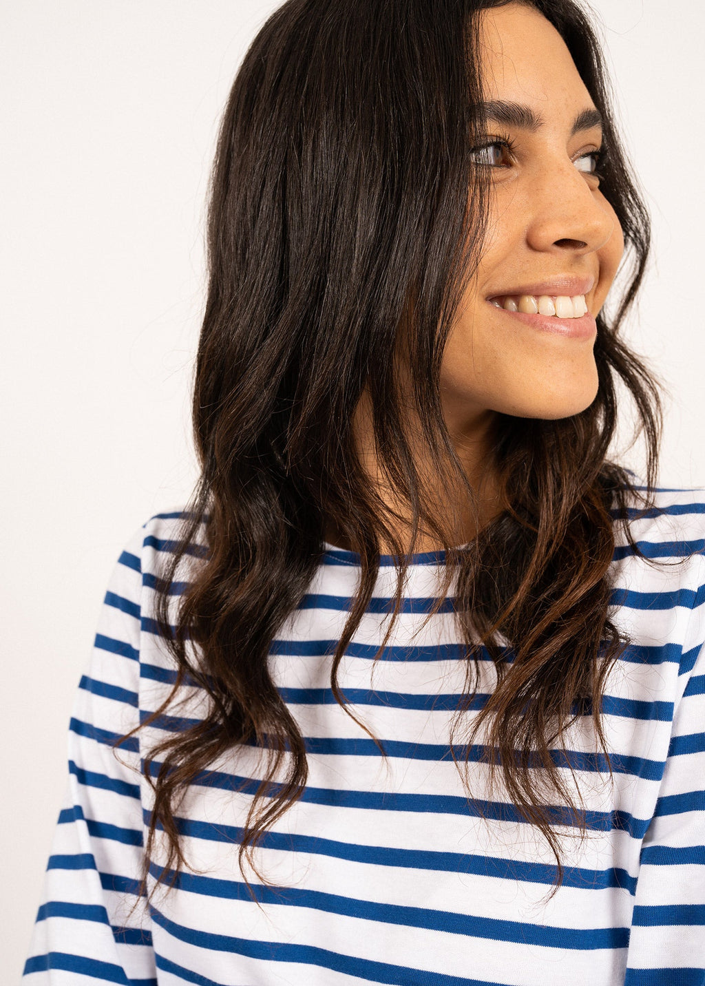 Saint James GALATHEE II - Breton Striped Top with ¾ Sleeve | Soft Cotton | Women Fit (WHITE / ROYAL BLUE)